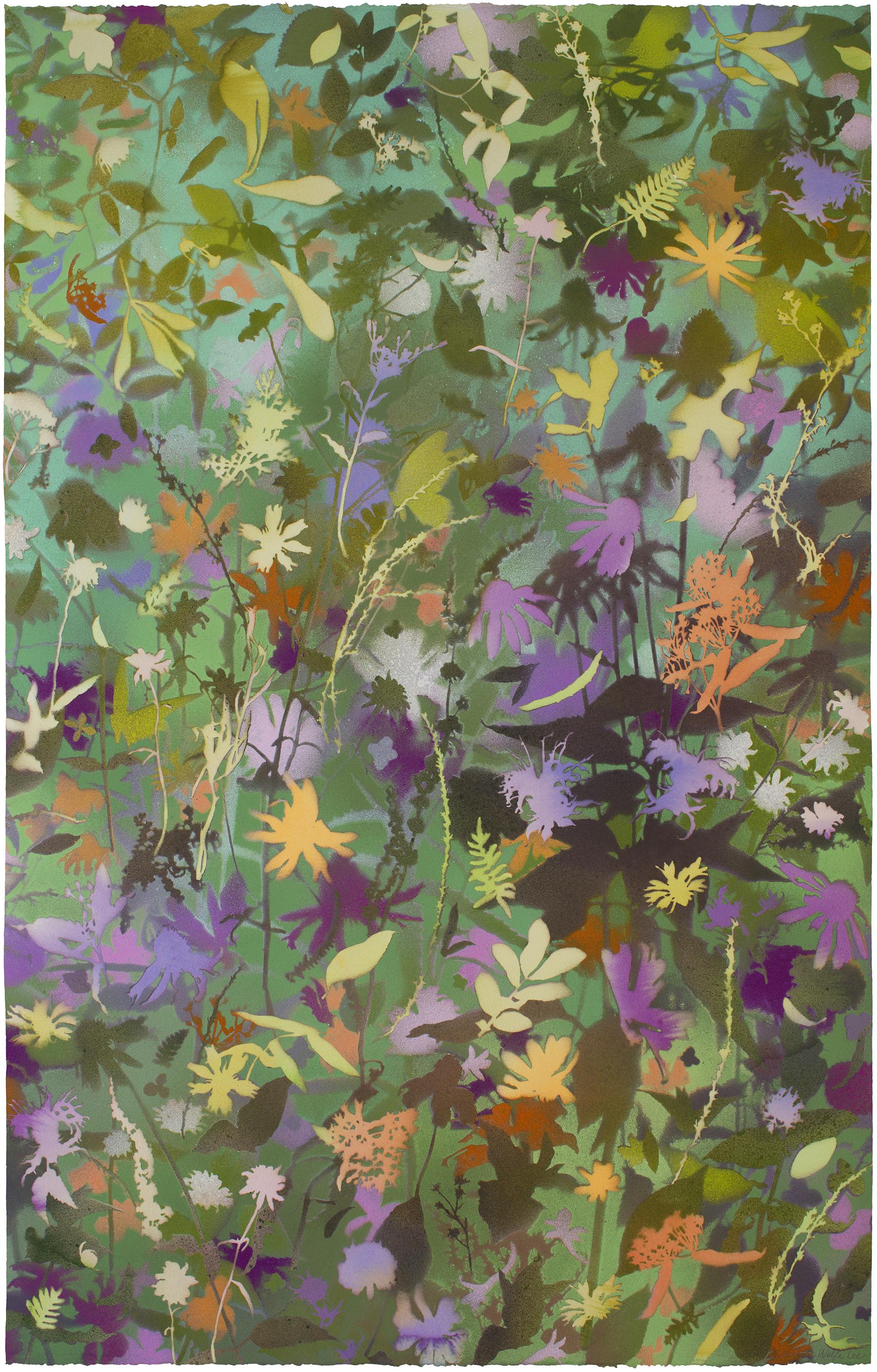 Carlyle Wolfe Lee Landscape Painting - 'Anniversary Wildflowers II'  naturalist landscape, colorful, botanical, layered