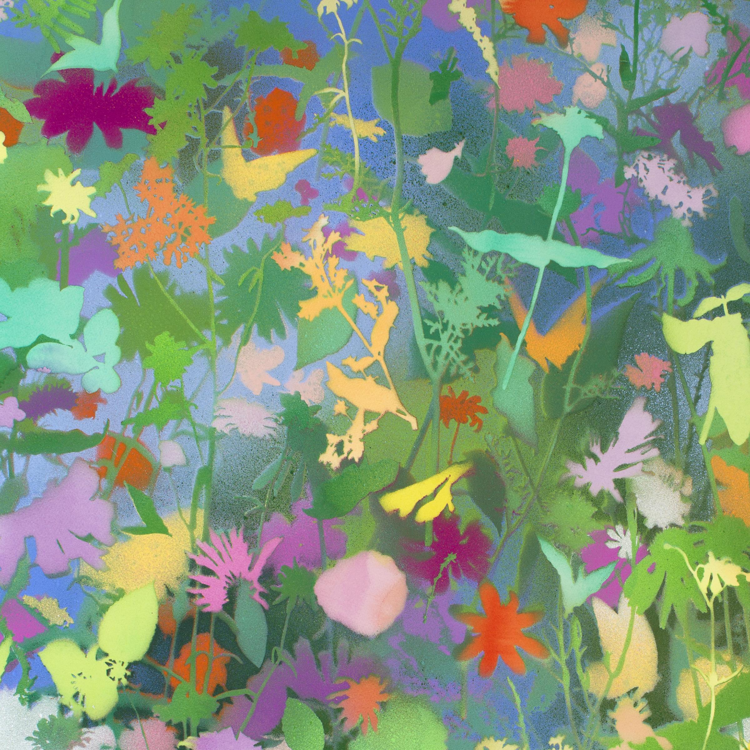 'August Wildflowers I' - naturalist landscape, colorful, botanical, layered - Painting by Carlyle Wolfe Lee