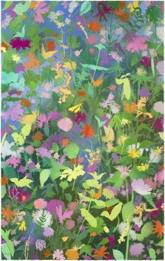 'August Wildflowers I' - naturalist landscape, colorful, botanical, layered