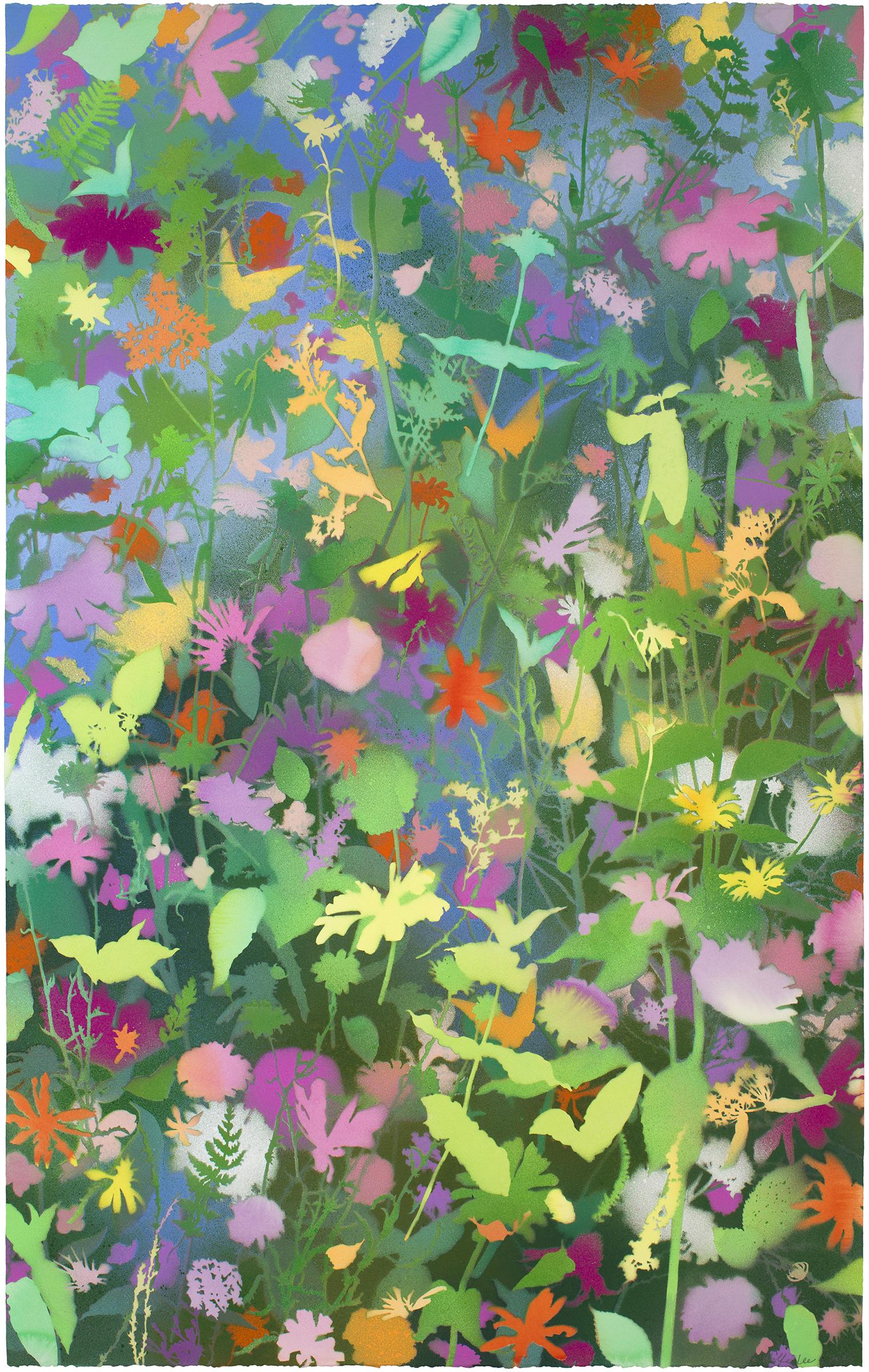 'August Wildflowers I' - naturalist landscape, colorful, botanical, layered