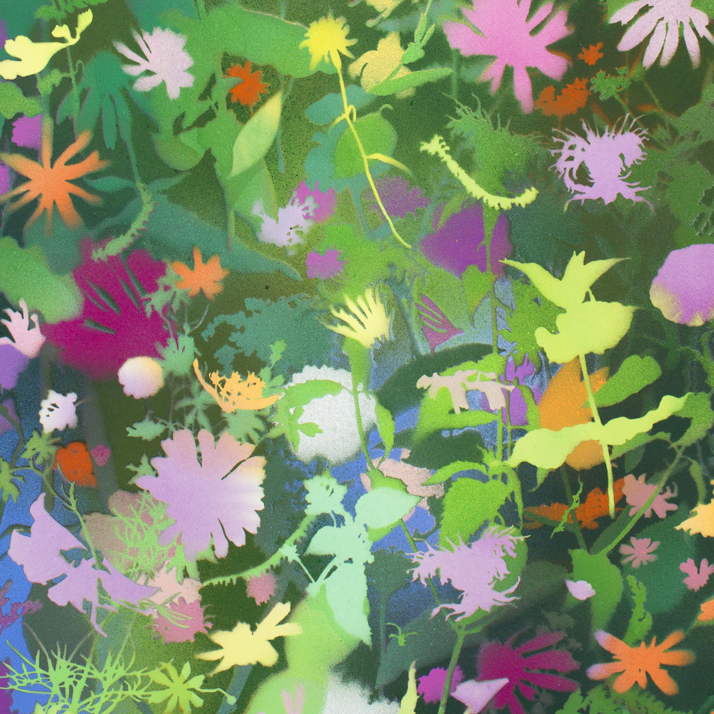 'August Wildflowers II' - naturalist landscape, colorful, botanical, layered - Painting by Carlyle Wolfe Lee