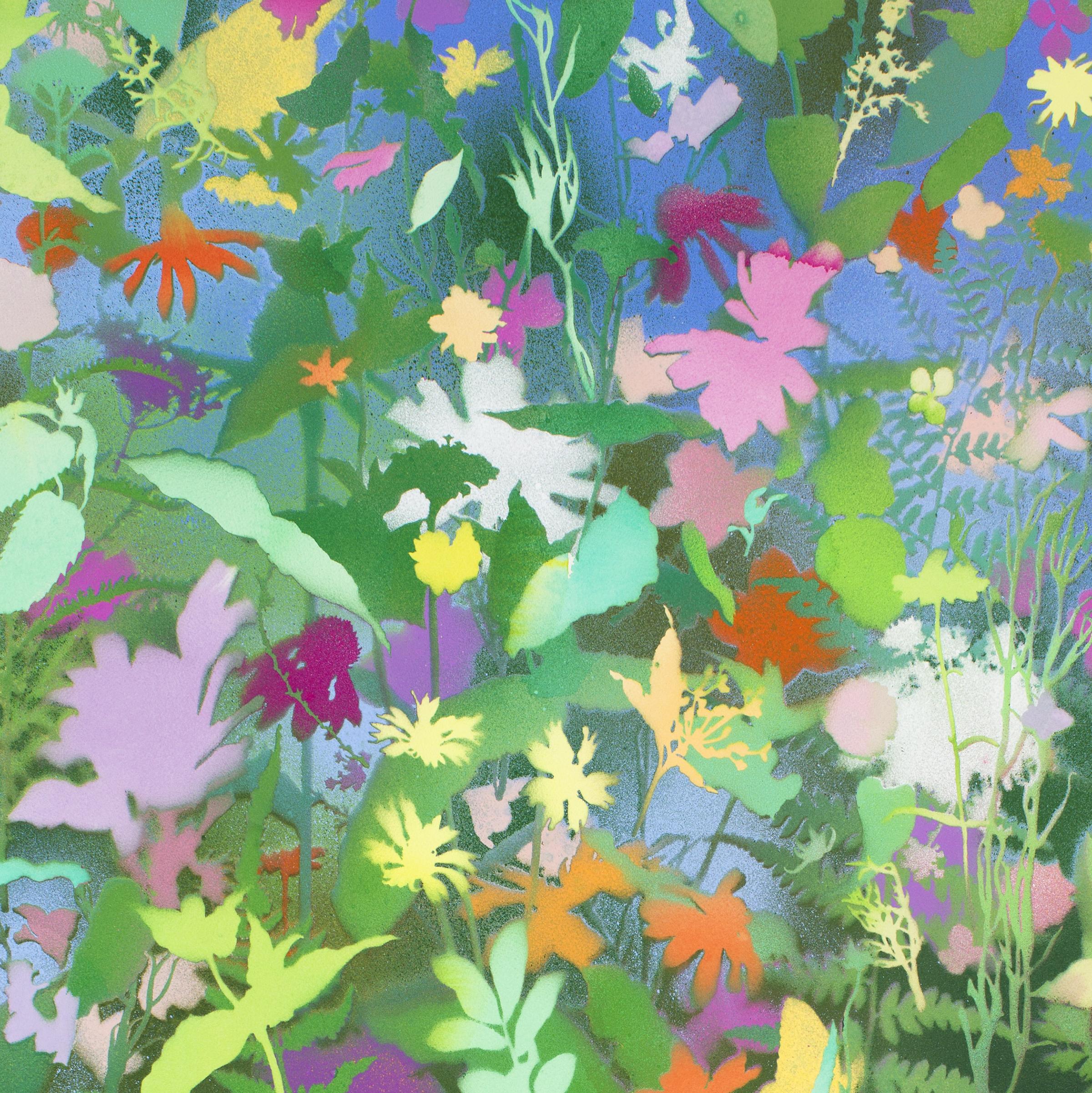 'August Wildflowers II' - naturalist landscape, colorful, botanical, layered - Contemporary Painting by Carlyle Wolfe Lee