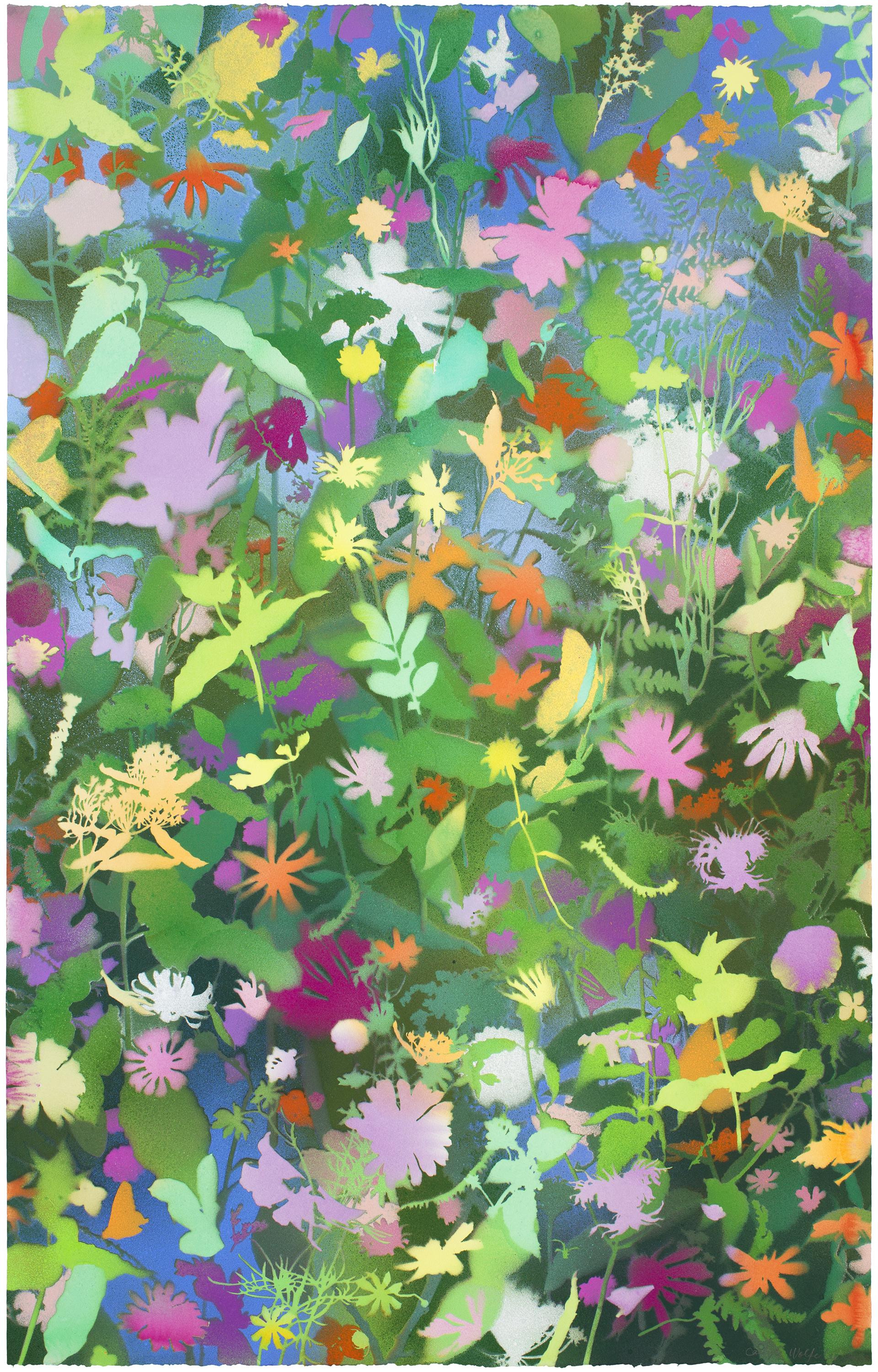 Carlyle Wolfe Lee Abstract Painting - 'August Wildflowers II' - naturalist landscape, colorful, botanical, layered