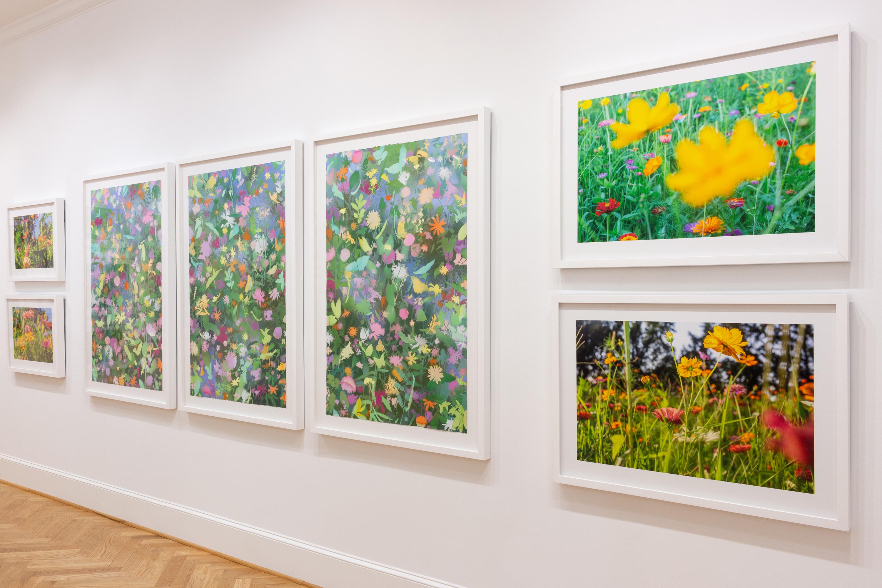 'August Wildflowers III' - naturalist landscape, colorful, botanical, layered - Gray Abstract Painting by Carlyle Wolfe Lee