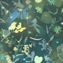 'Light on Water II' - naturalist landscape, colorful, botanical, layered, green