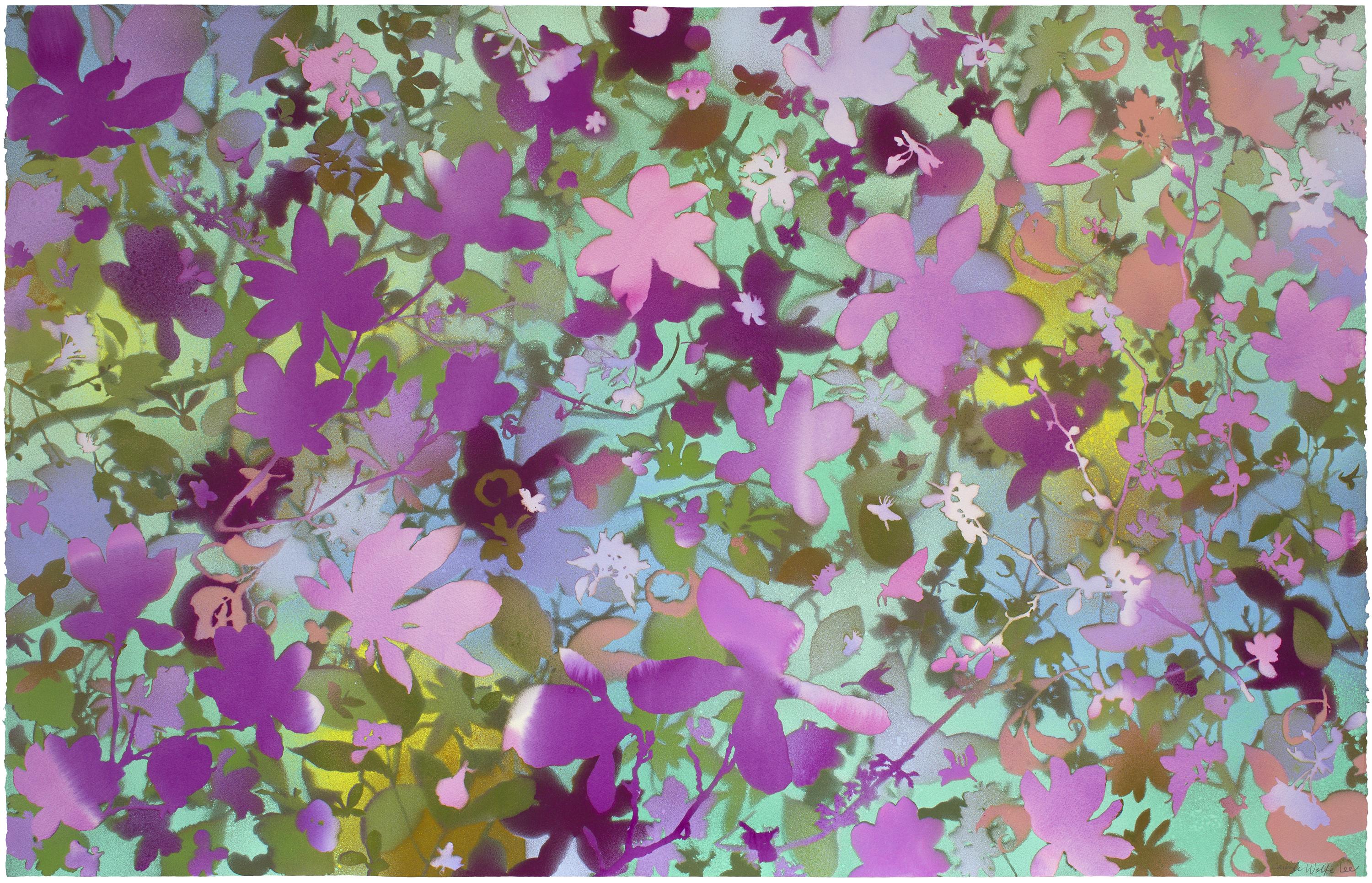 Carlyle Wolfe Lee Abstract Painting – Frühling zu Hause" - naturalistische Landschaft, farbenfroh, botanisch, mehrschichtig, Magnolie