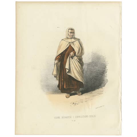 Carme Déchaussé - 1862 Hand-Colored Lithograph of a Discalced Carmelite Monk