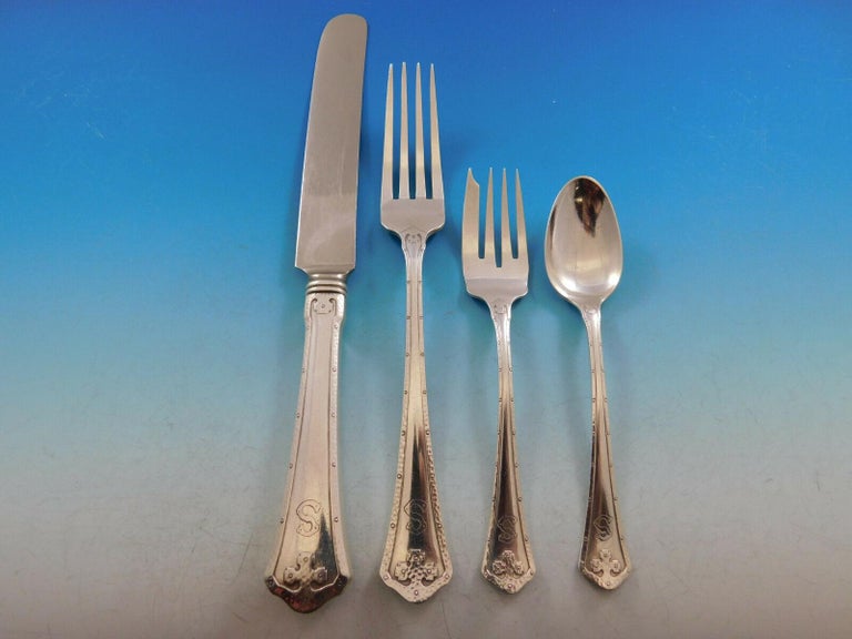 Carmel by Wallace Sterling Silver Flatware Service Dinner Set 38 pcs S monogram In Excellent Condition For Sale In Big Bend, WI
