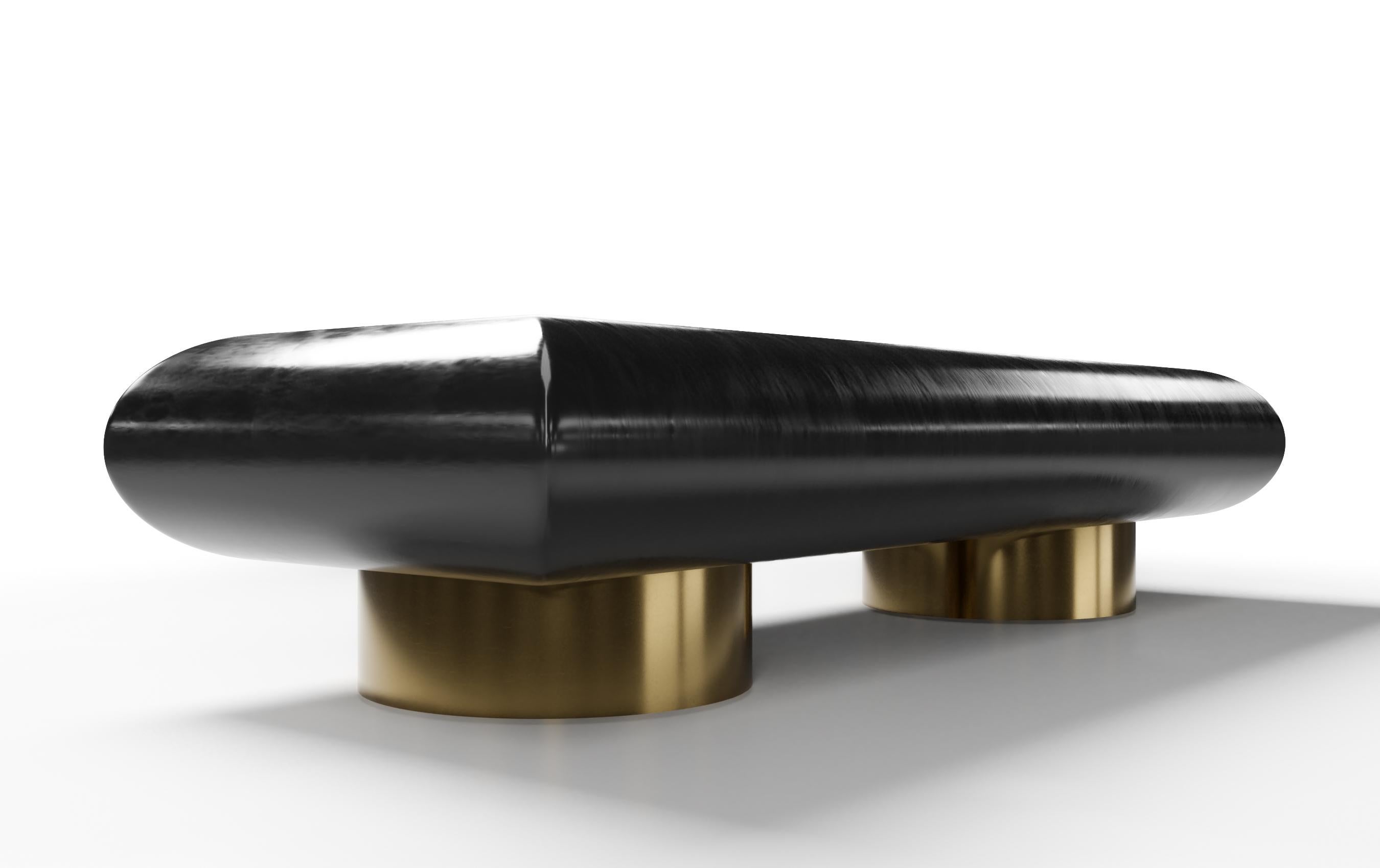 Italian CARMEL COFFEE TABLE - Modern Coffee Table in a Black Lacquer and a Bronze Base