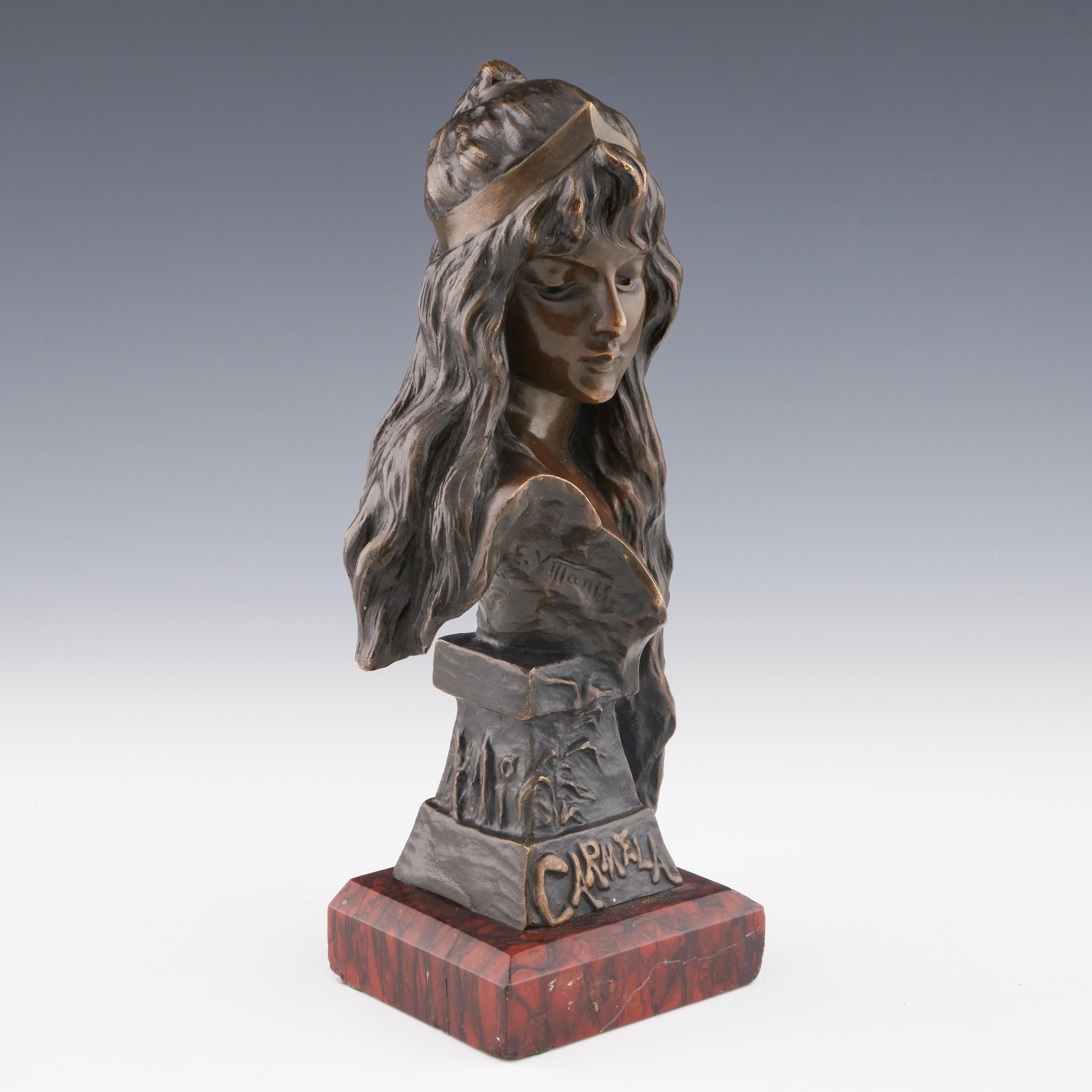'Carmela' Emmanuel Villanis Original Bronze Bust Circa 1890 1