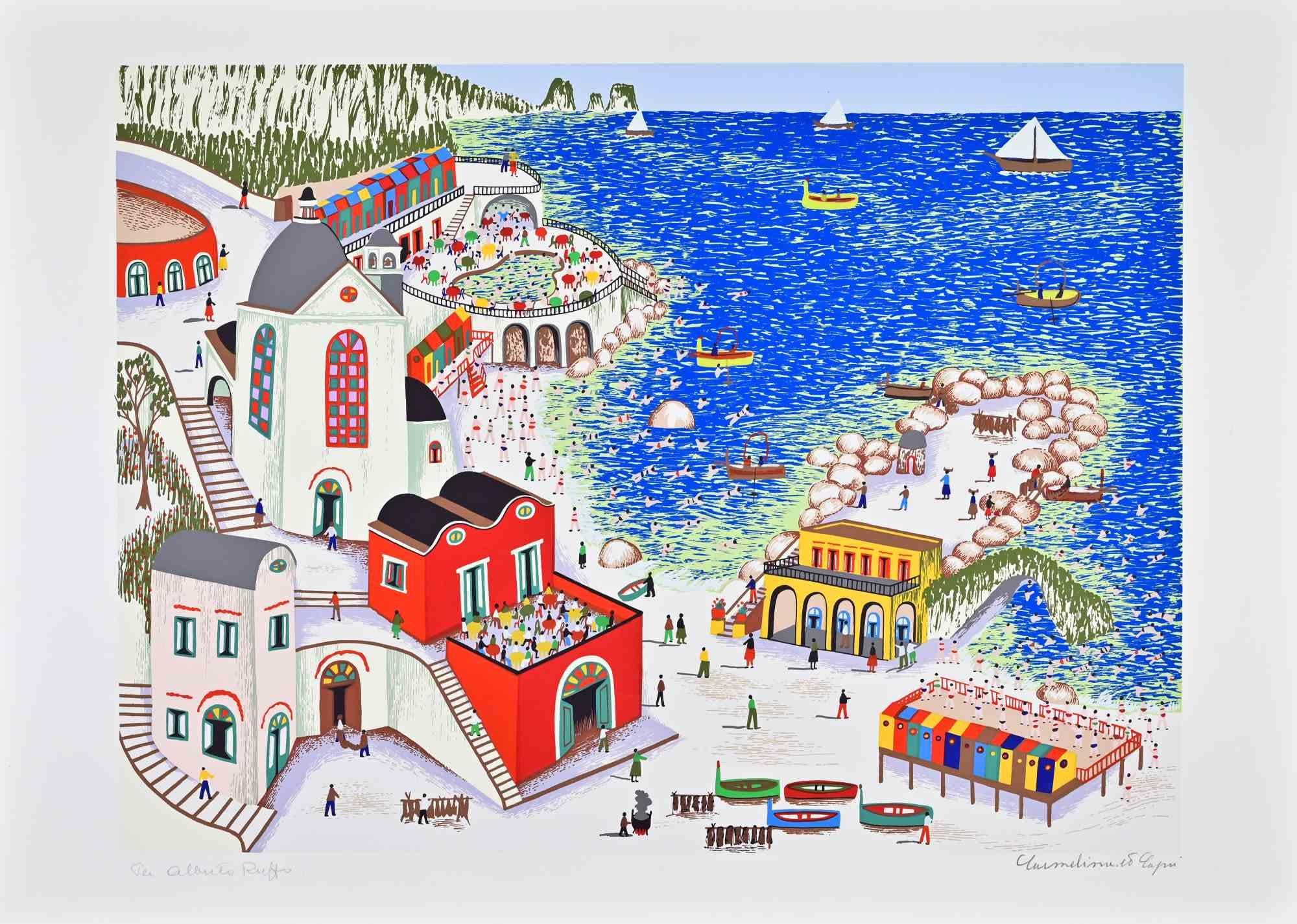 Figurative Print Carmelina Capri - Capri - Sérigraphie de Carmelina di Capri - 1980