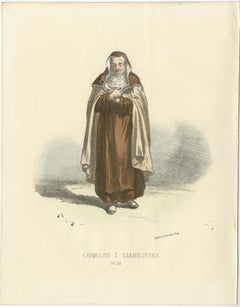 Carmélite - 1862 Hand-Colored Lithograph of a Carmelite Nun
