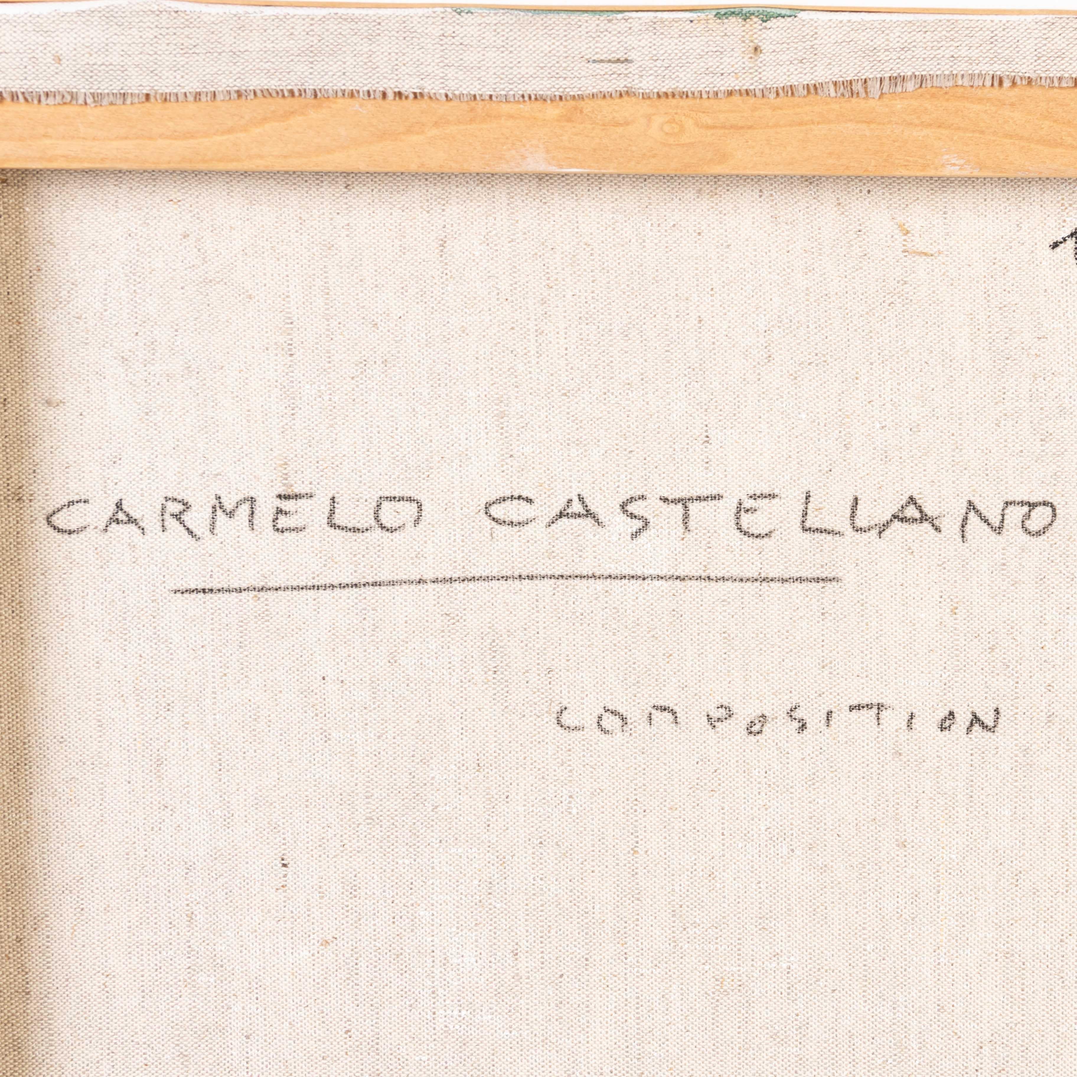 Carmelo Castellano (1925-2012) Pintura al óleo de composición abstracta italiana firmada Lienzo en venta