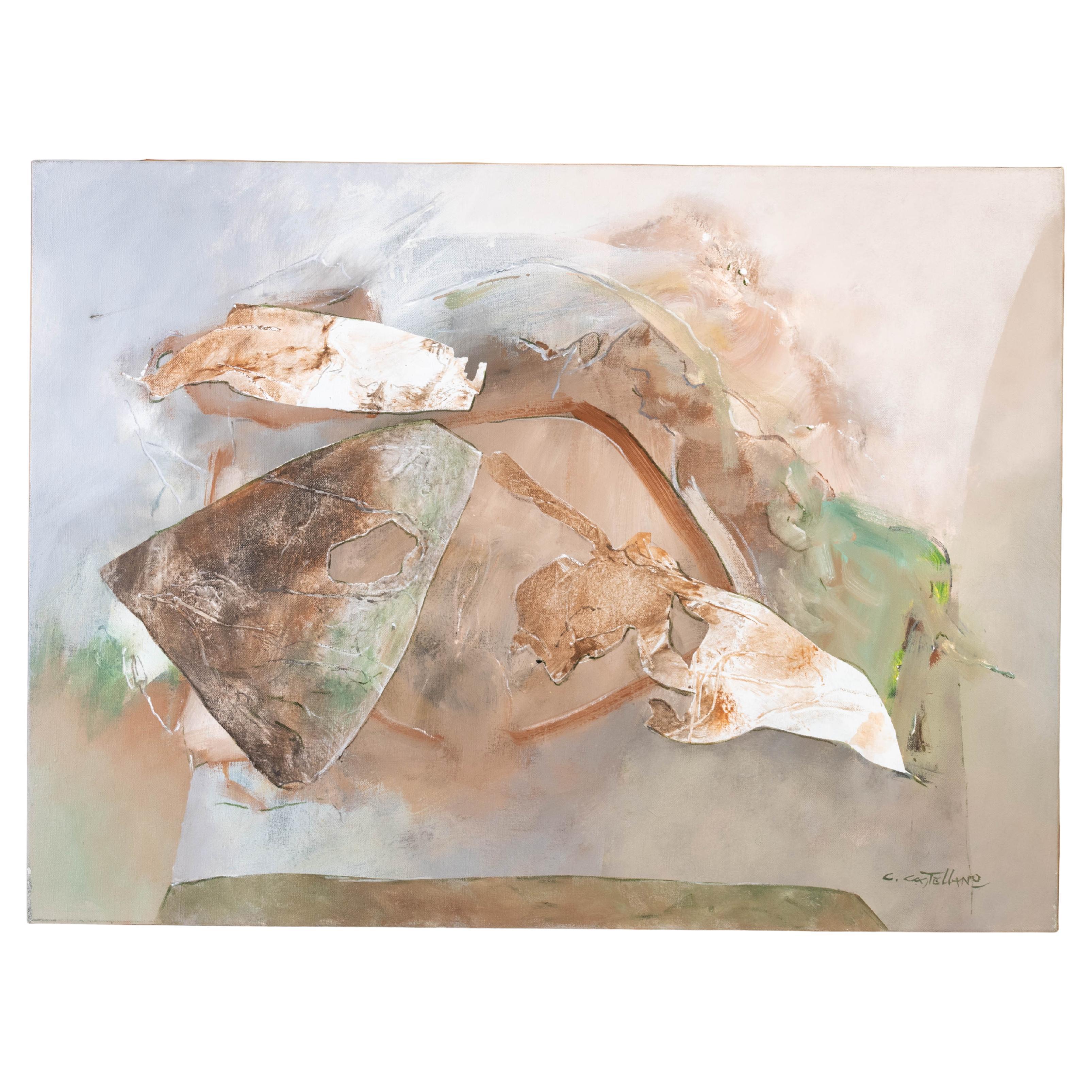 Carmelo Castellano (1925-2012) Pittura ad olio di composizione astratta italiana firmata