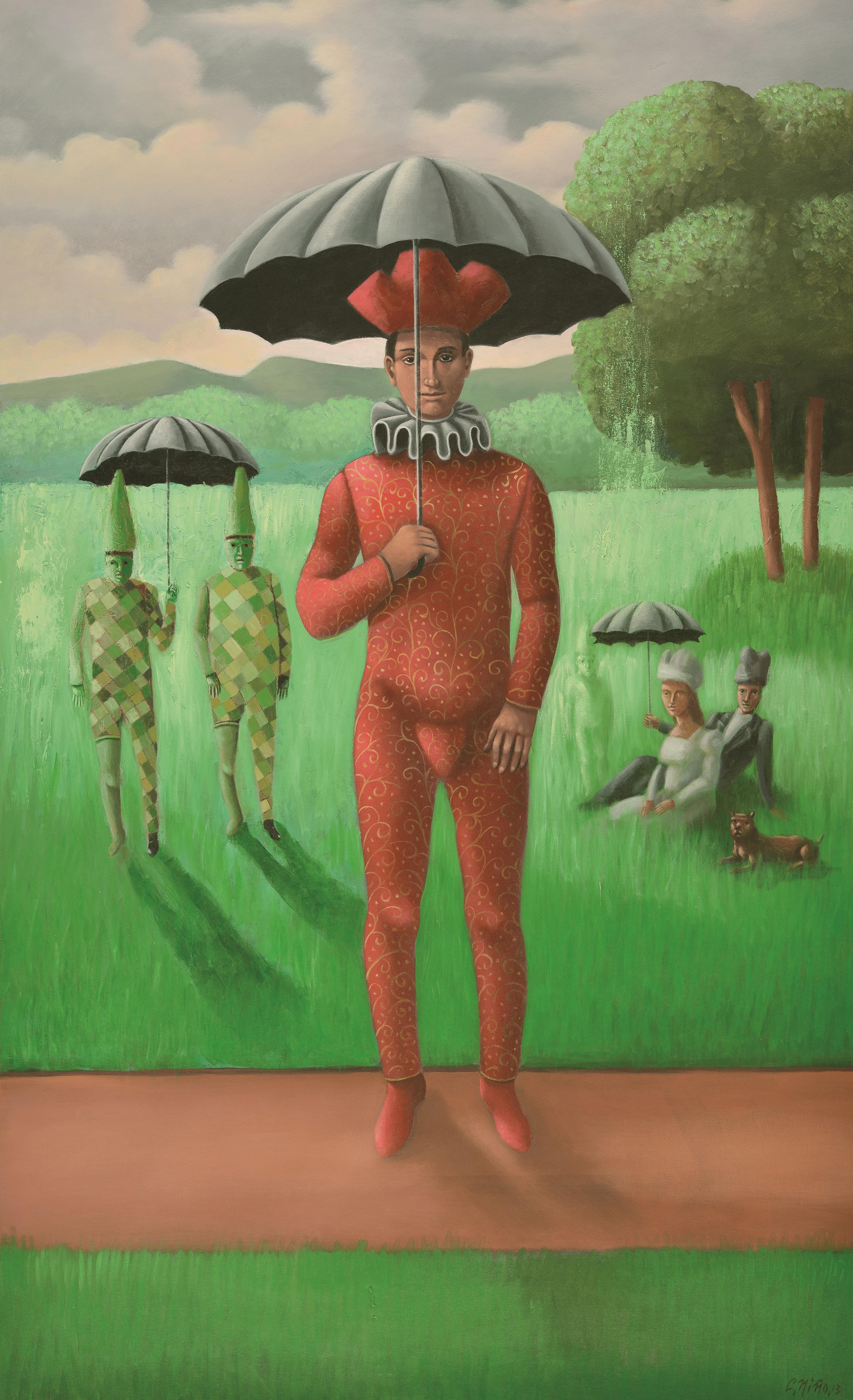 Carmelo Niño, Arlequín en rojo, Acrylic on Canvas, 2021