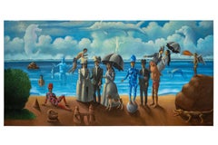 Carmelo Niño, Amantes con escena, 2019, 200 x 400 cm, 78.7 x 157.4 in.