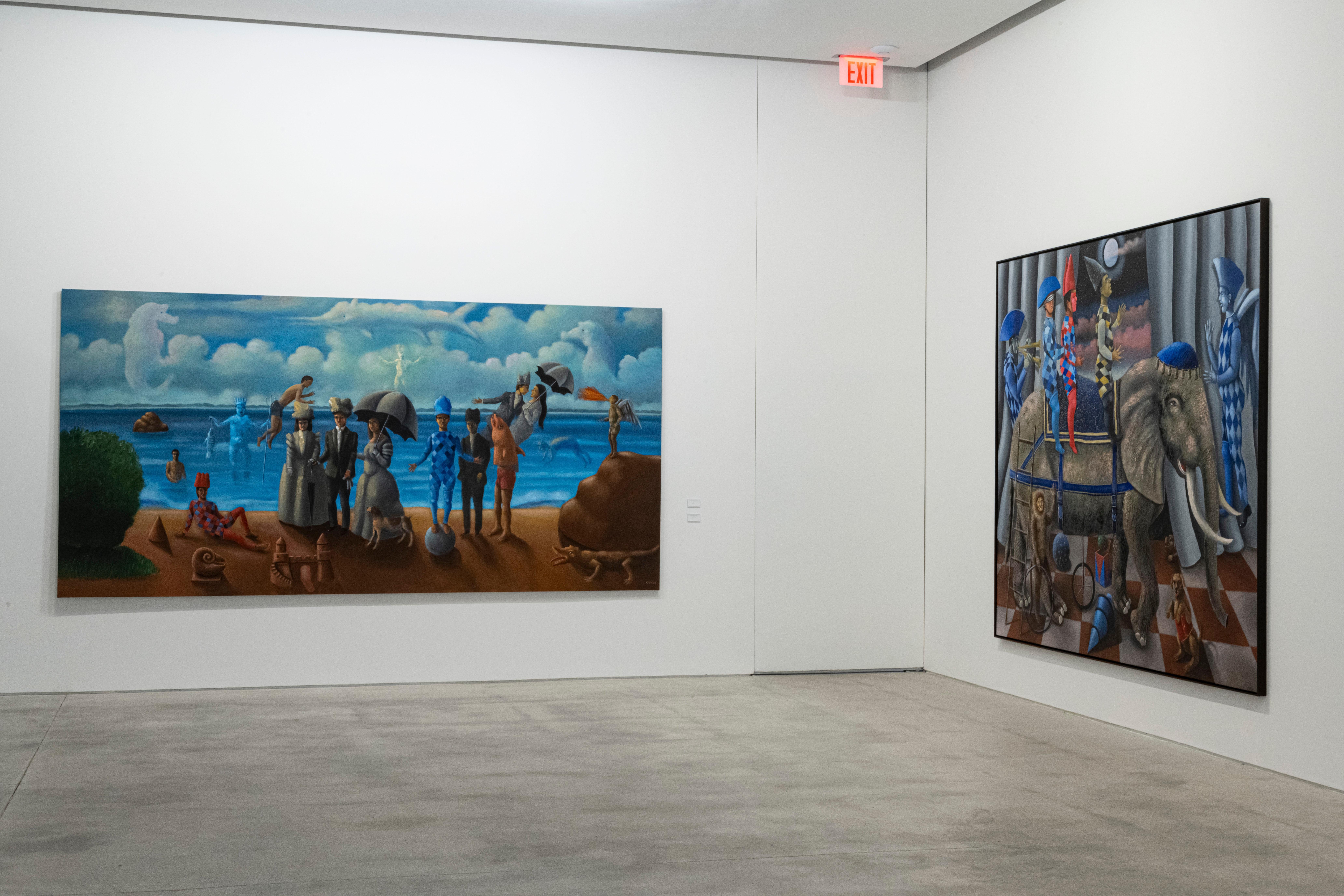 Carmelo Nio, Amantes con escena, 2019, 200 x 400 cm, 78,7 x 157,4 Zoll. (Surrealismus), Painting, von Carmelo Niño