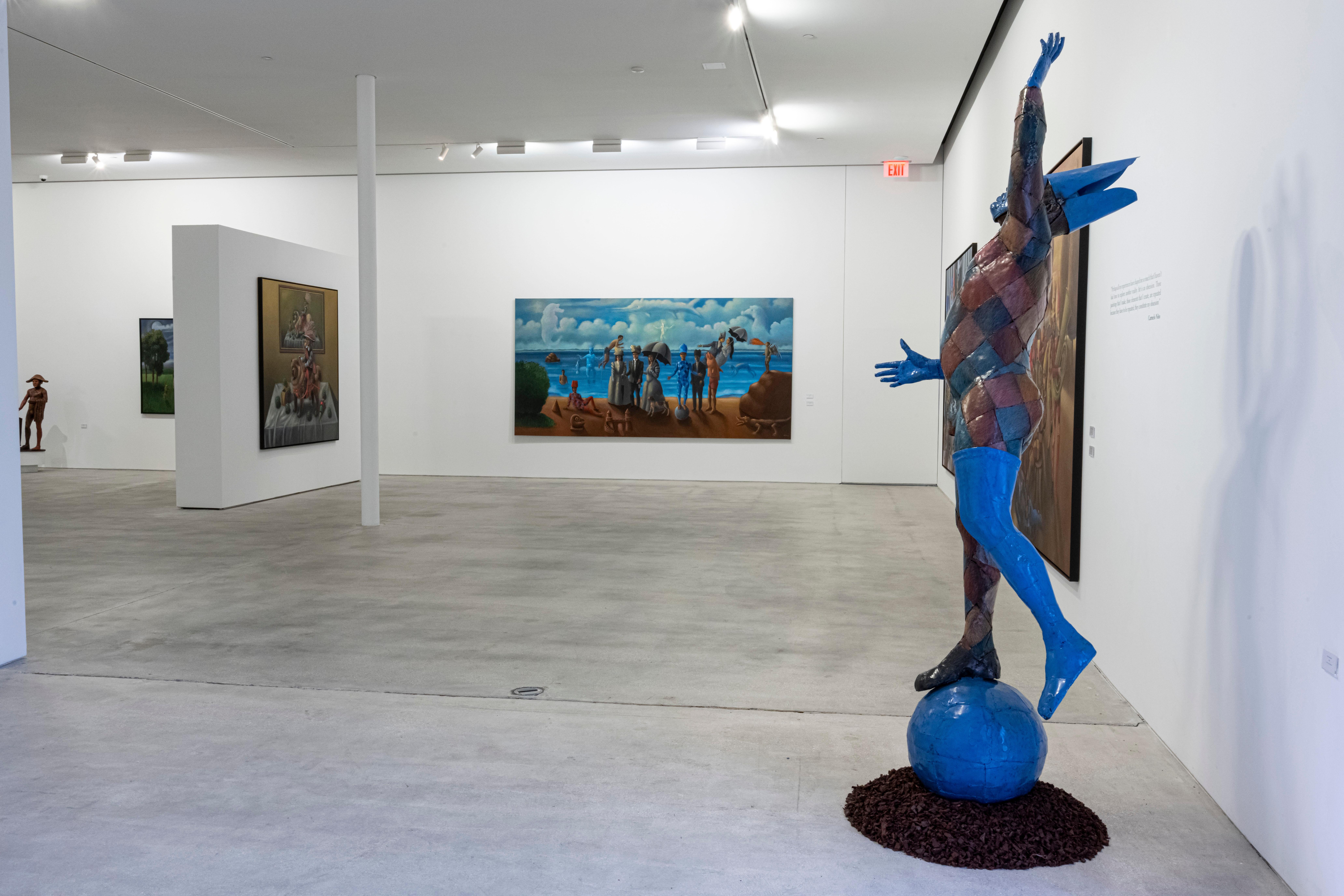 Carmelo Nio, Amantes con escena, 2019, 200 x 400 cm, 78,7 x 157,4 pouces - Bleu Figurative Painting par Carmelo Niño