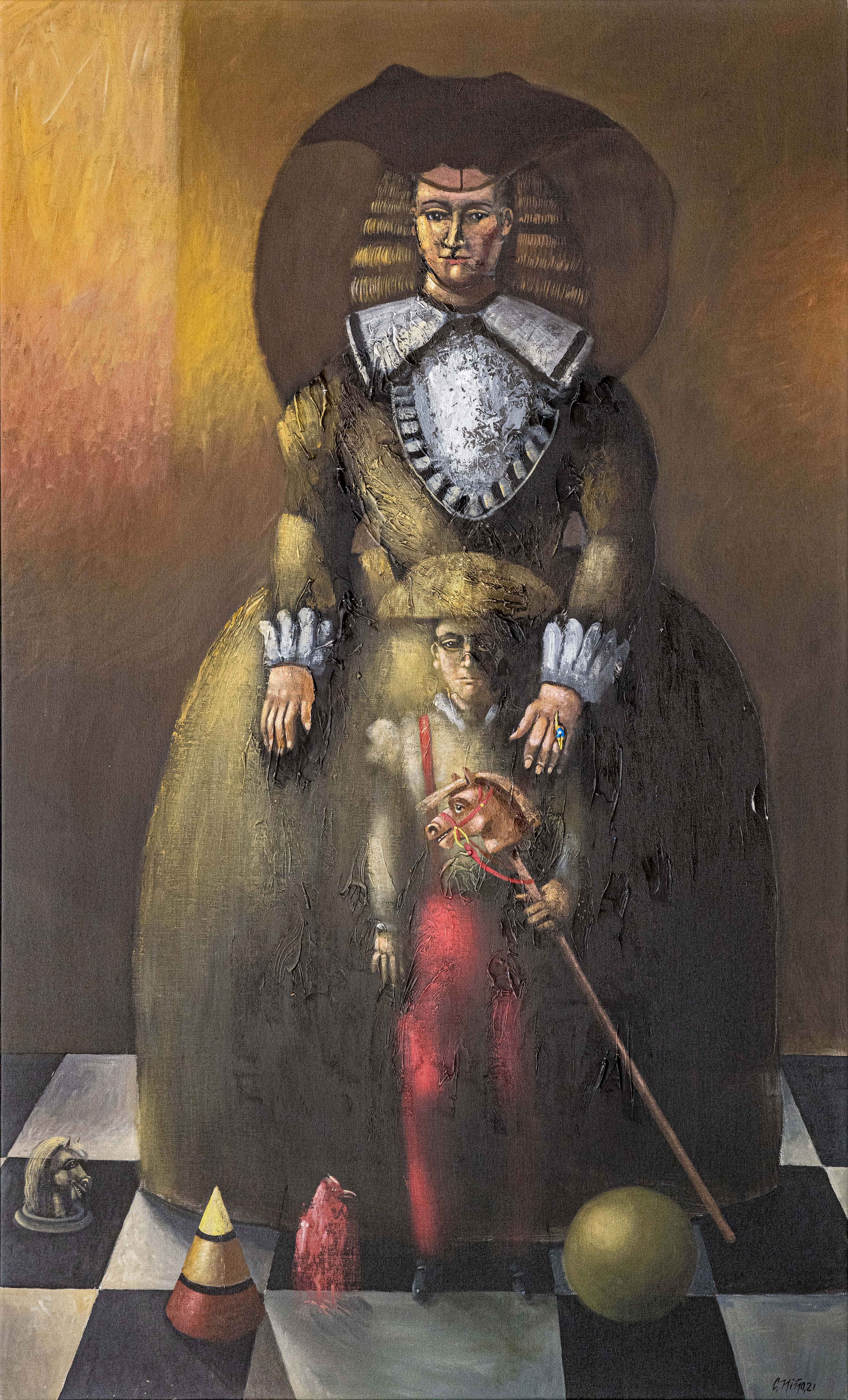 Carmelo Niño Figurative Painting – Carmelo Nio, El Primognito, 2021, 200 x 120 cm, 78,7 x 42,2 Zoll.