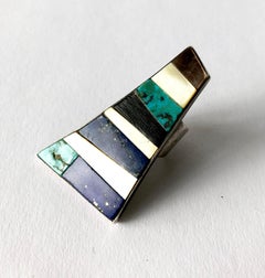 Carmelo Patania Sterling Silver Turquoise Lapis Ebony Wood Shell Southwest Ring
