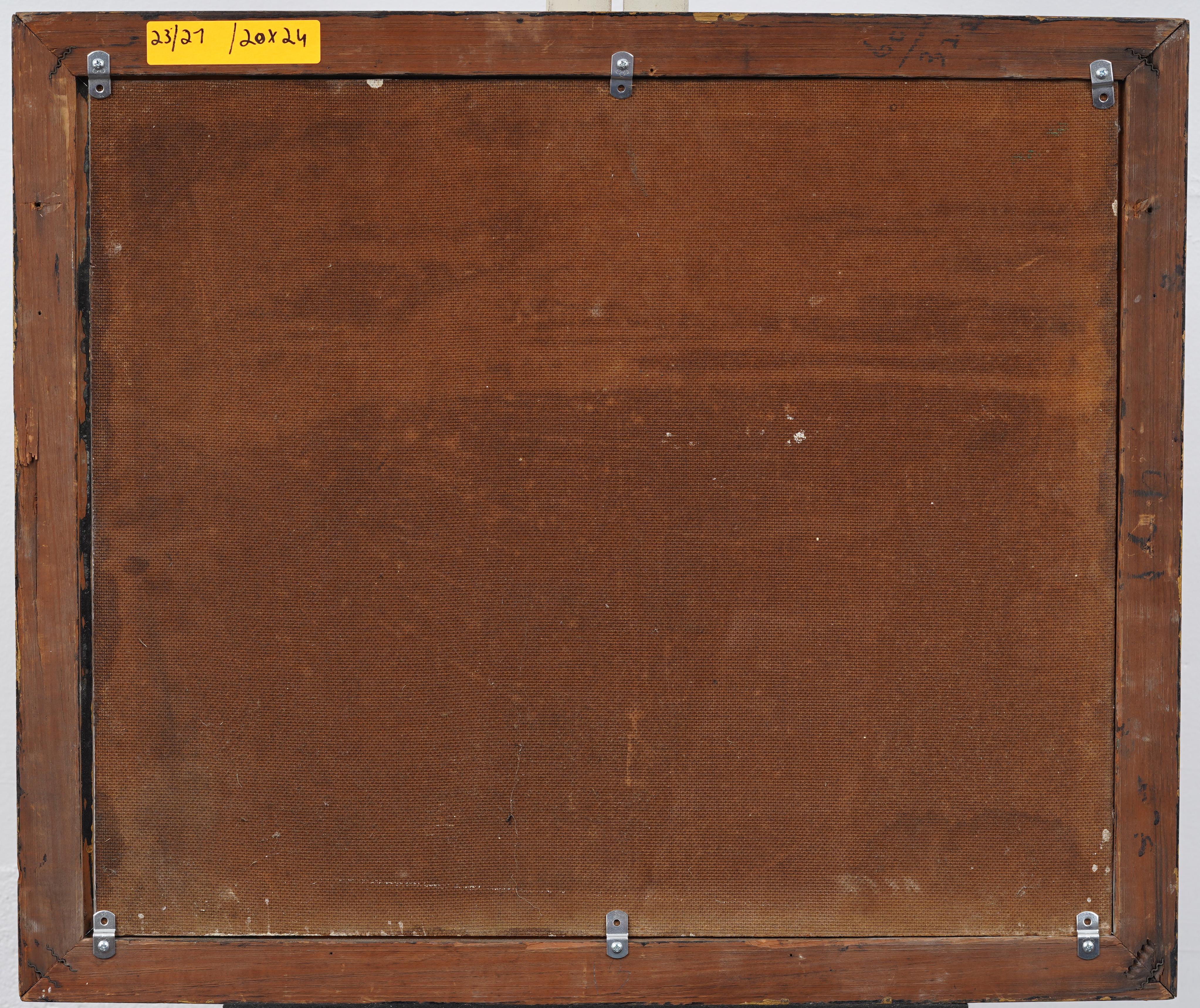 Antiguo paisaje forestal puntillista americano Pintura al óleo antigua enmarcada y firmada en venta 2