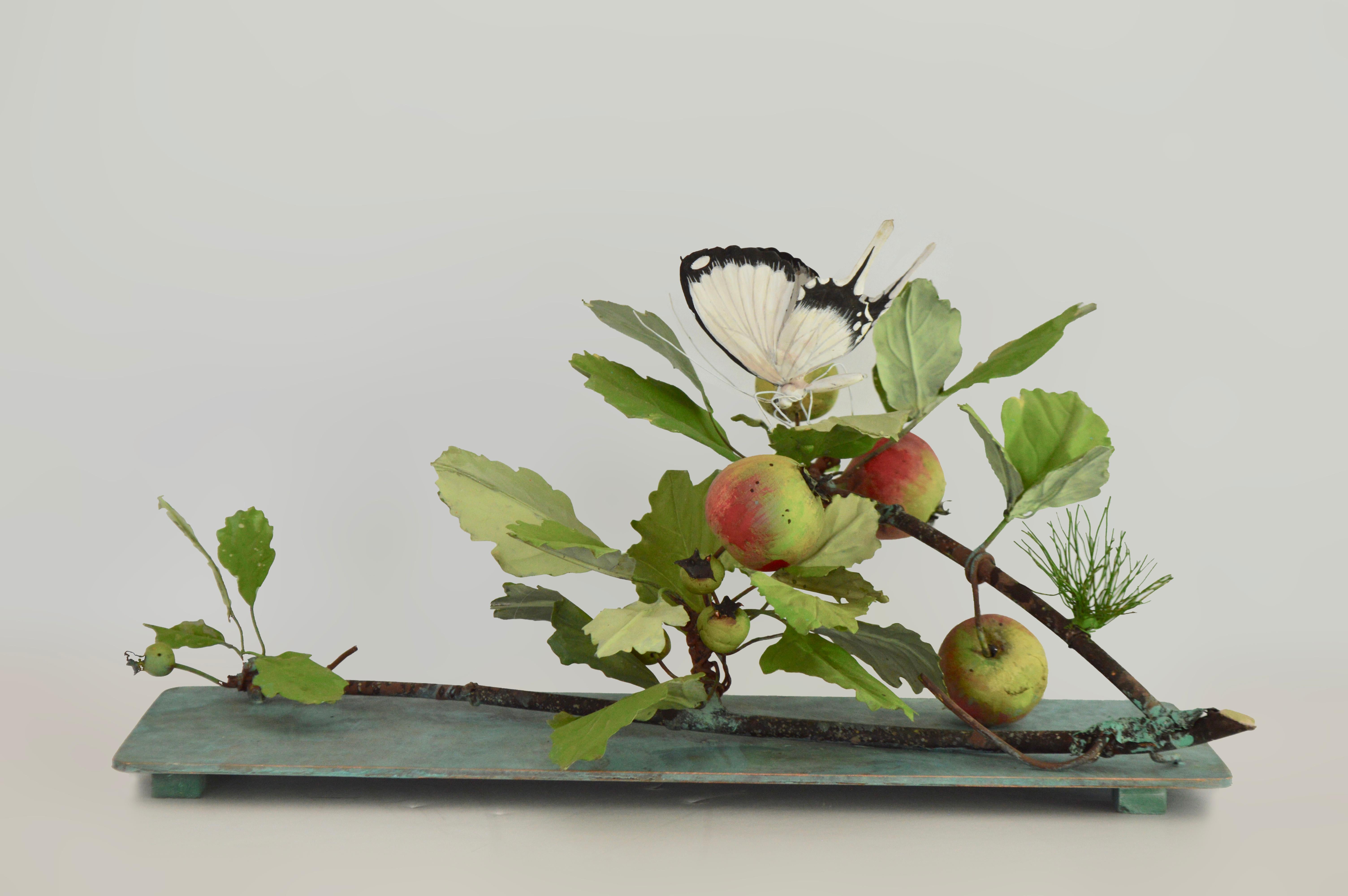 Carmen Almon Still-Life Sculpture - Crabapple Branch with Butterfly