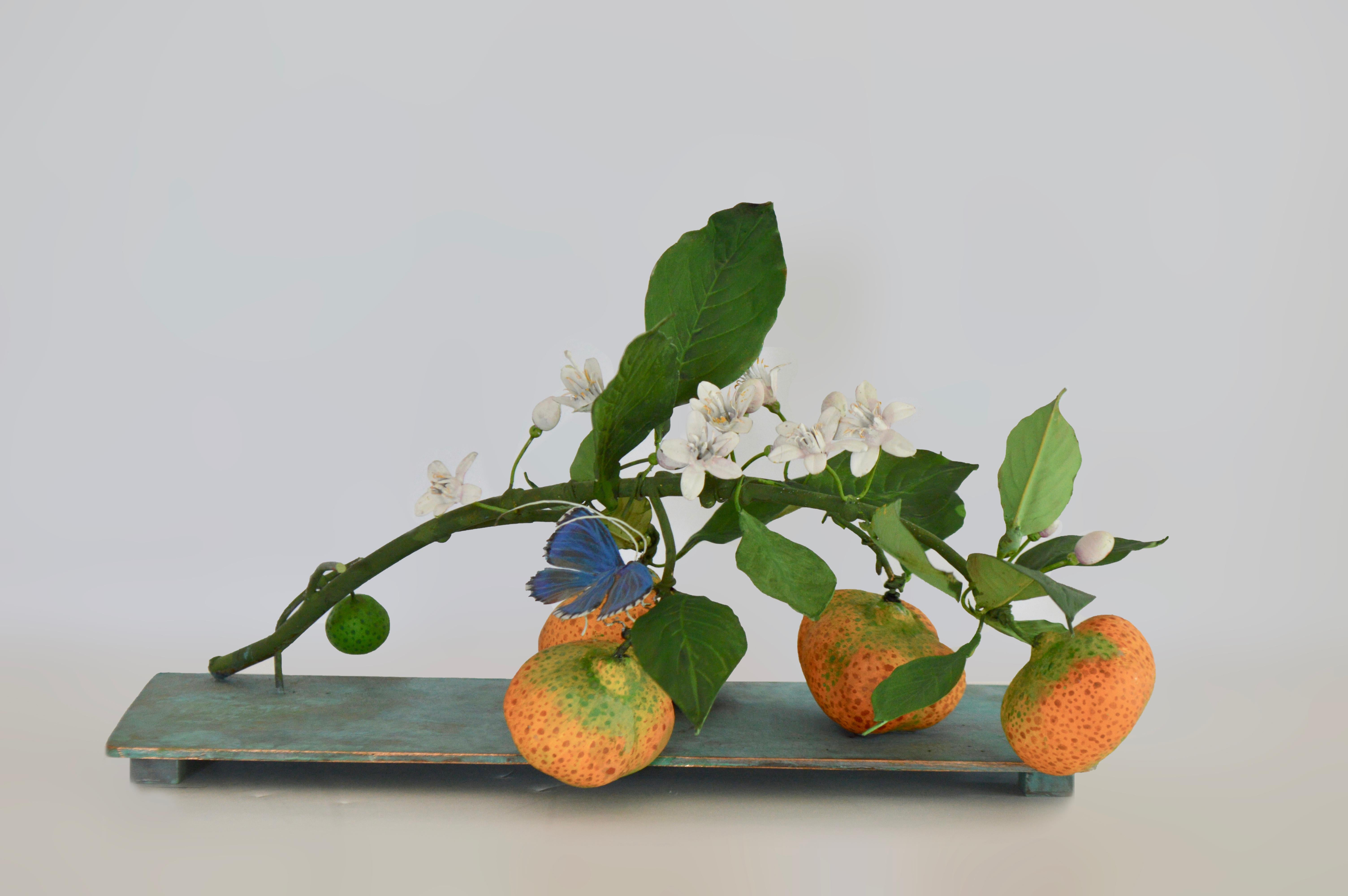 Carmen Almon Still-Life Sculpture - Mandarin Branch with Butterfly