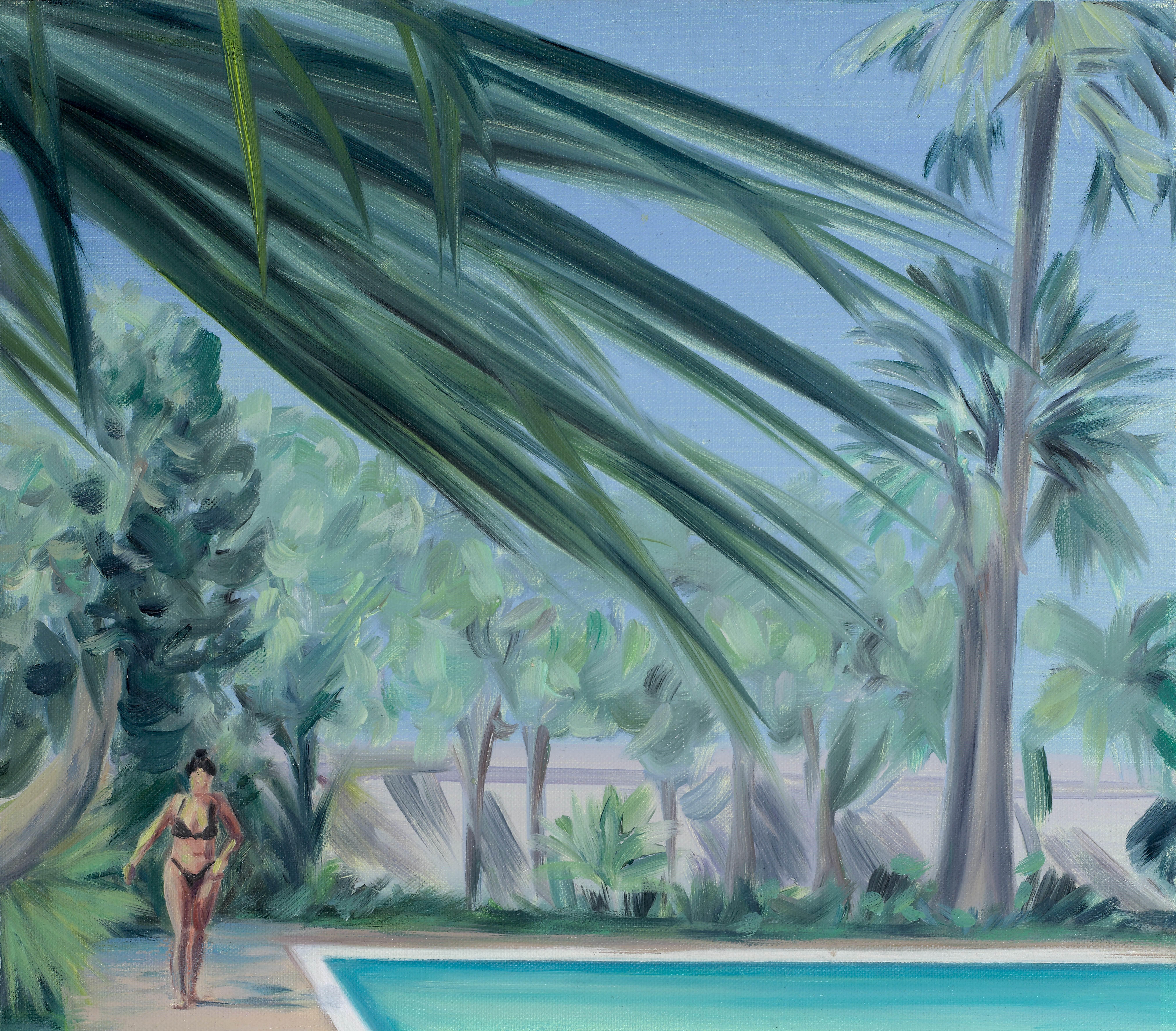 Coming Forward - Figurative painting, Water, Plants, Blue, Green, Nude - Painting by Carmen Belean 