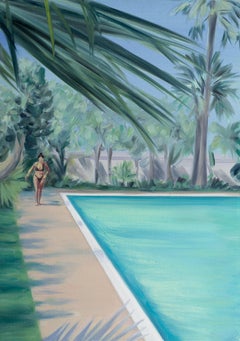 Coming Forward - Pintura figurativa, Agua, Plantas, Azul, Verde, Desnudo