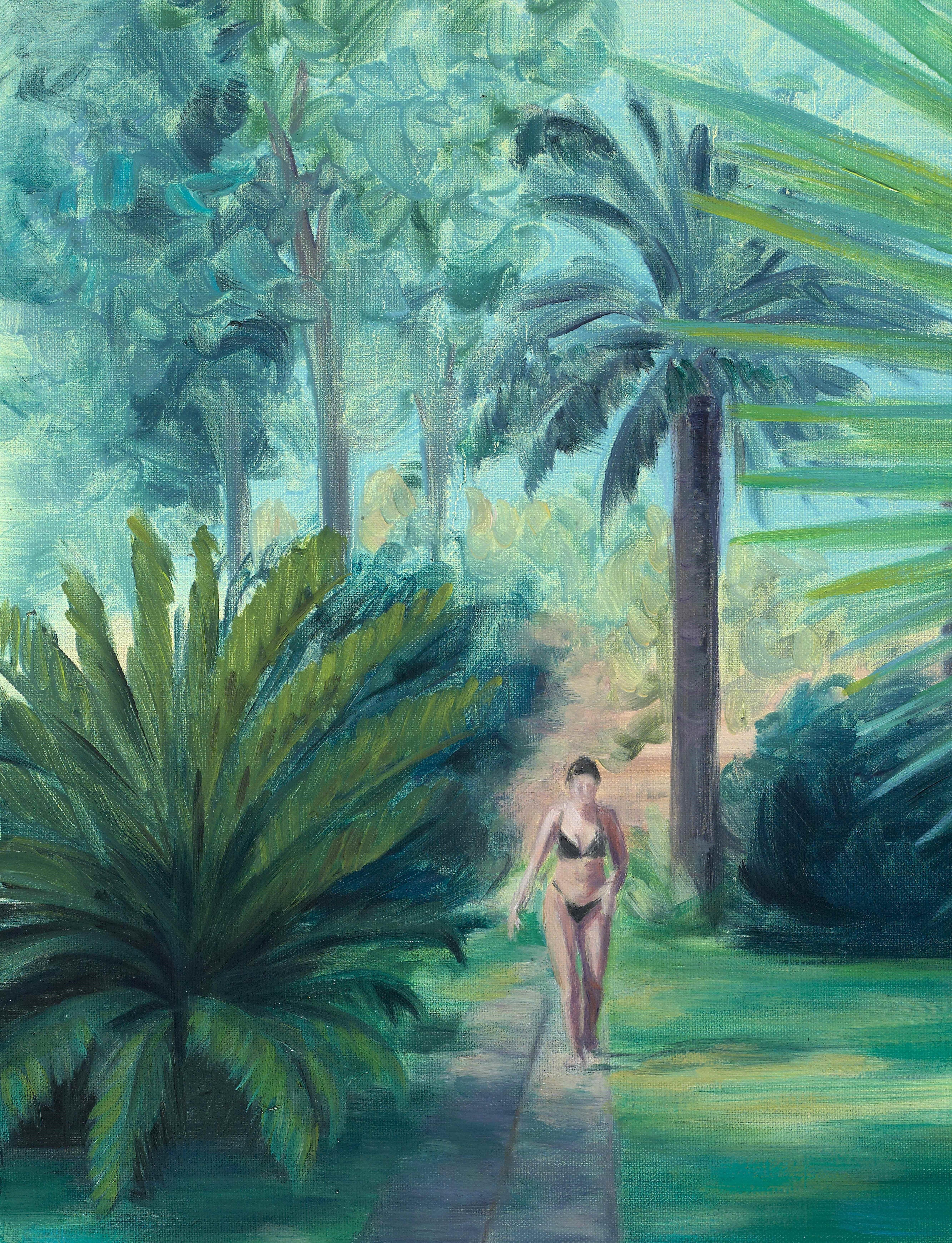 Avanzando - Árboles, Desnudo, Mujeres, Paisaje, Verde, Plantas, Figurativo - Painting de Carmen Belean 