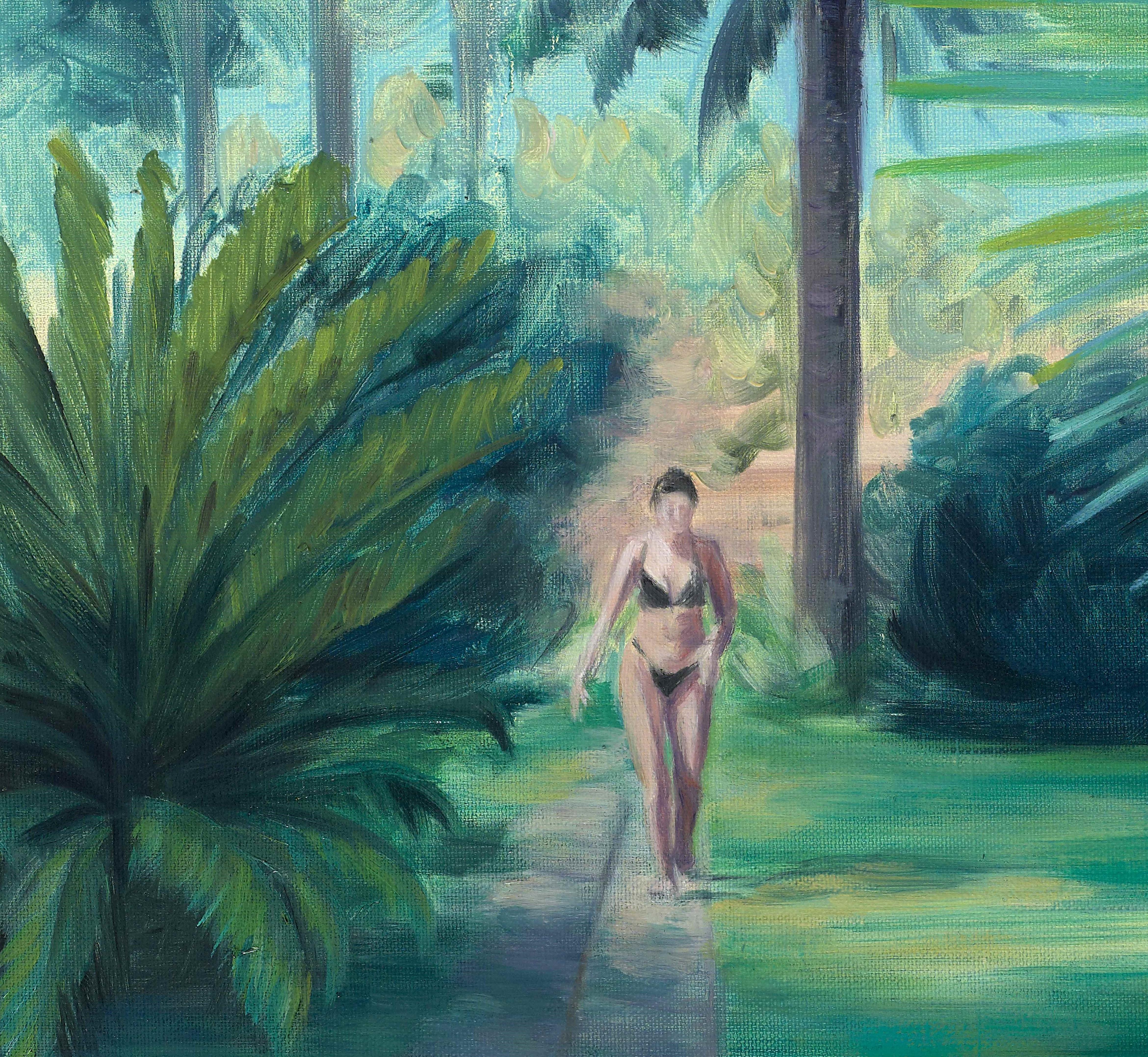 Avanzando - Árboles, Desnudo, Mujeres, Paisaje, Verde, Plantas, Figurativo - Nude Painting Azul de Carmen Belean 