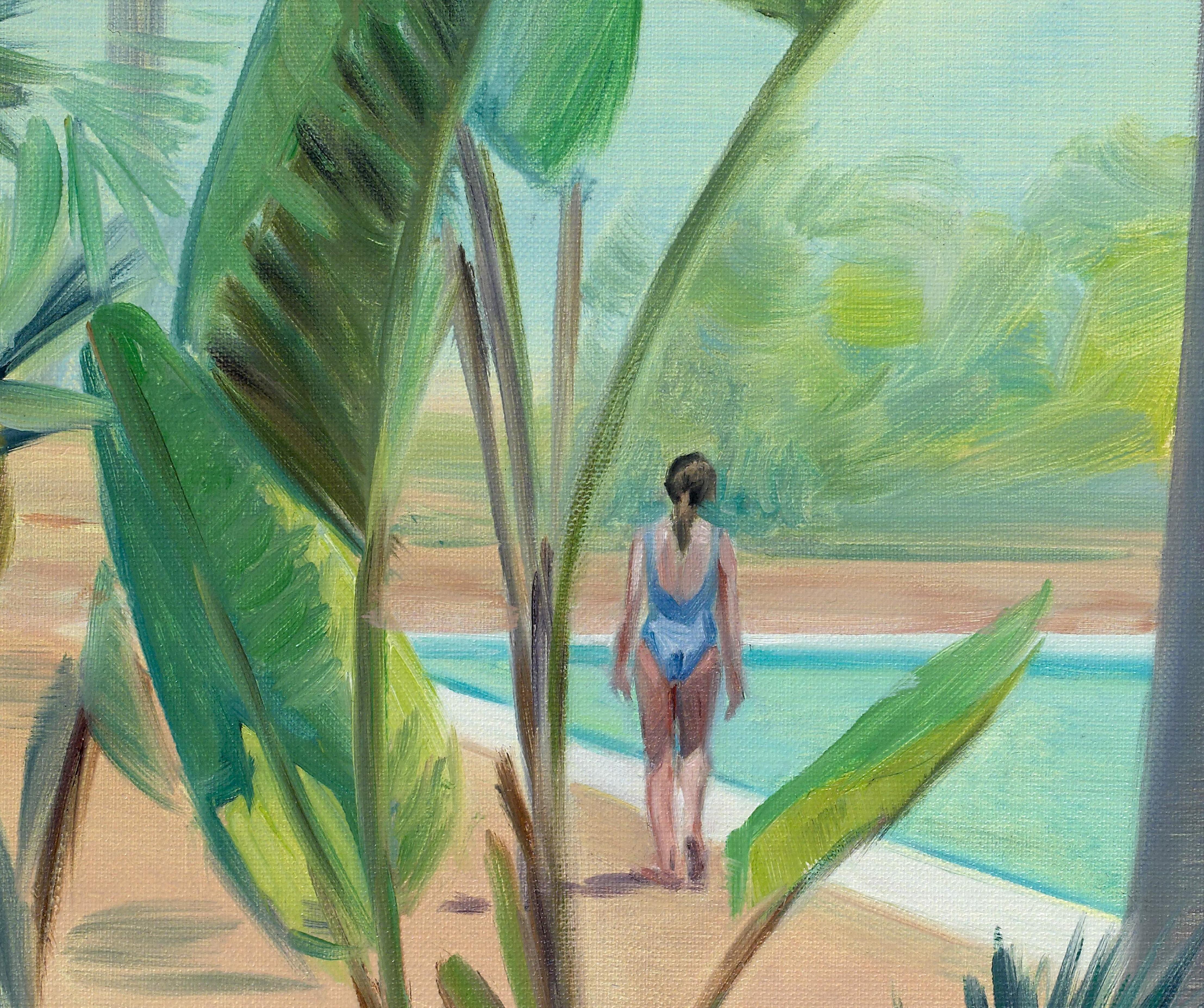 Rincón Verde - Agua, Azul, Plantas, Piscina, Azul, Desnudo, Mujeres - Painting Fotorrealista de Carmen Belean 