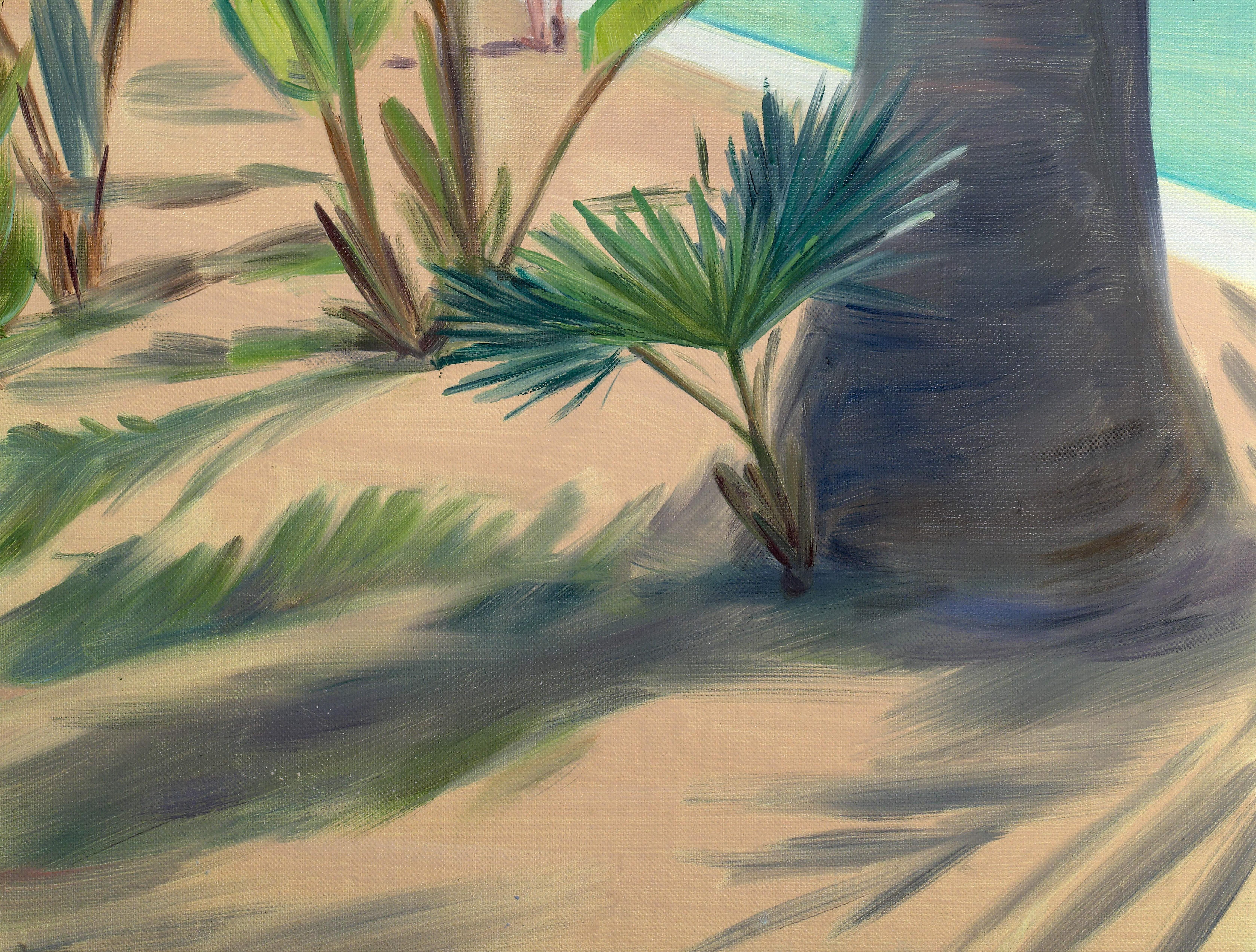 Rincón Verde - Agua, Azul, Plantas, Piscina, Azul, Desnudo, Mujeres - Landscape Painting Gris de Carmen Belean 