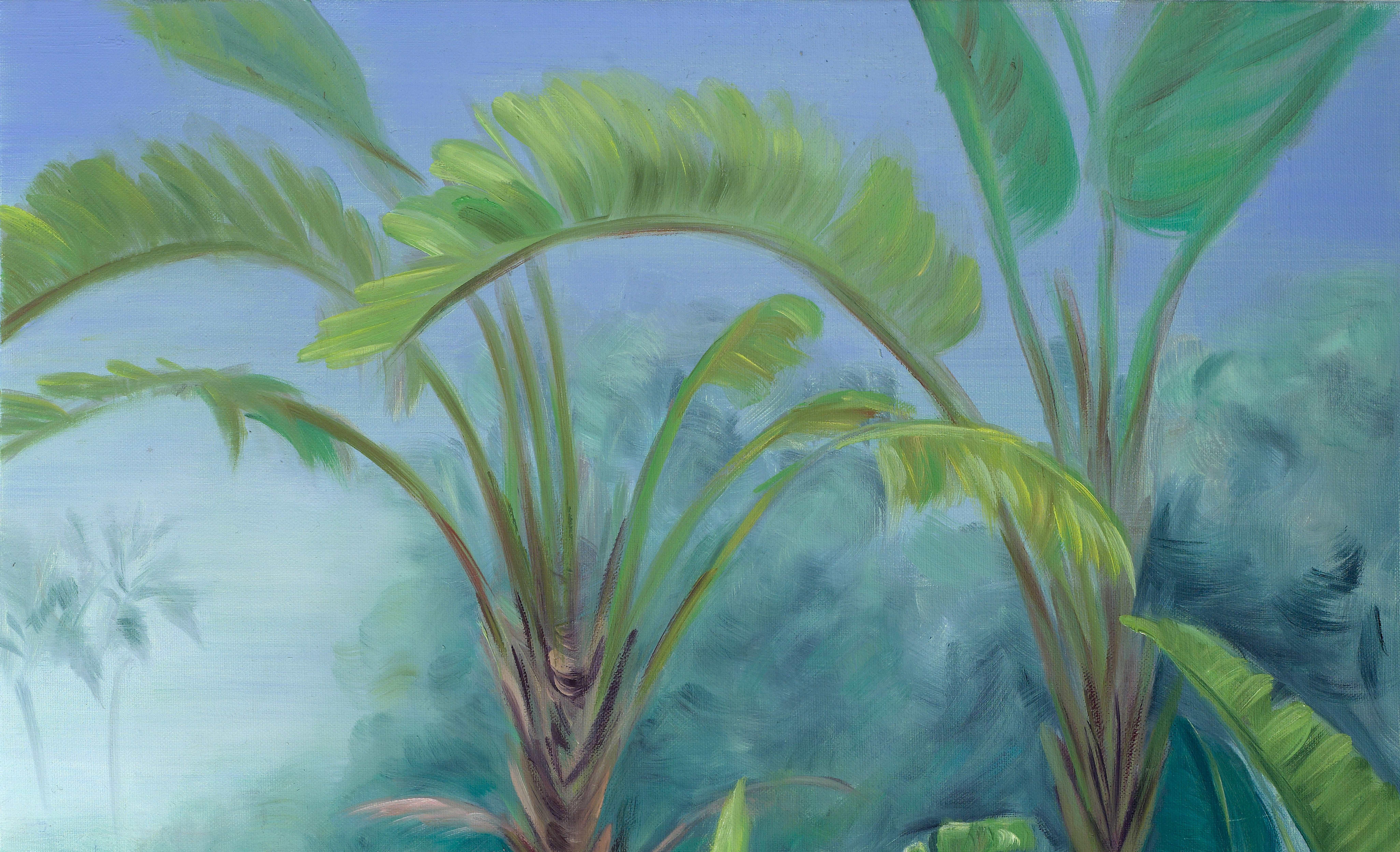 Attraverso il verde - Piante, Verde, Acqua, Blu, Nudo, Paesaggio, Figurativo - Painting di Carmen Belean 