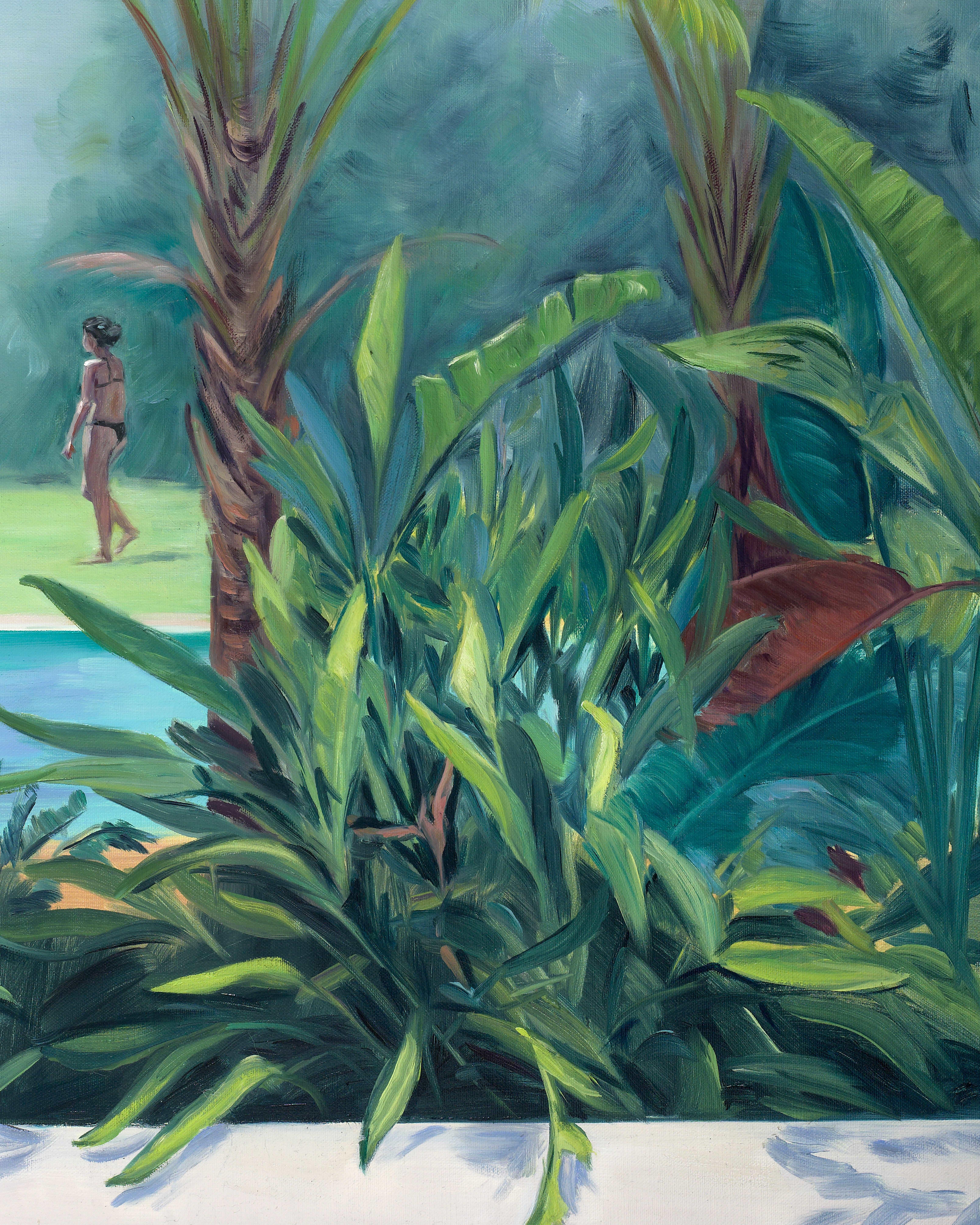 Attraverso il verde - Piante, Verde, Acqua, Blu, Nudo, Paesaggio, Figurativo - Nude Painting Grigio di Carmen Belean 