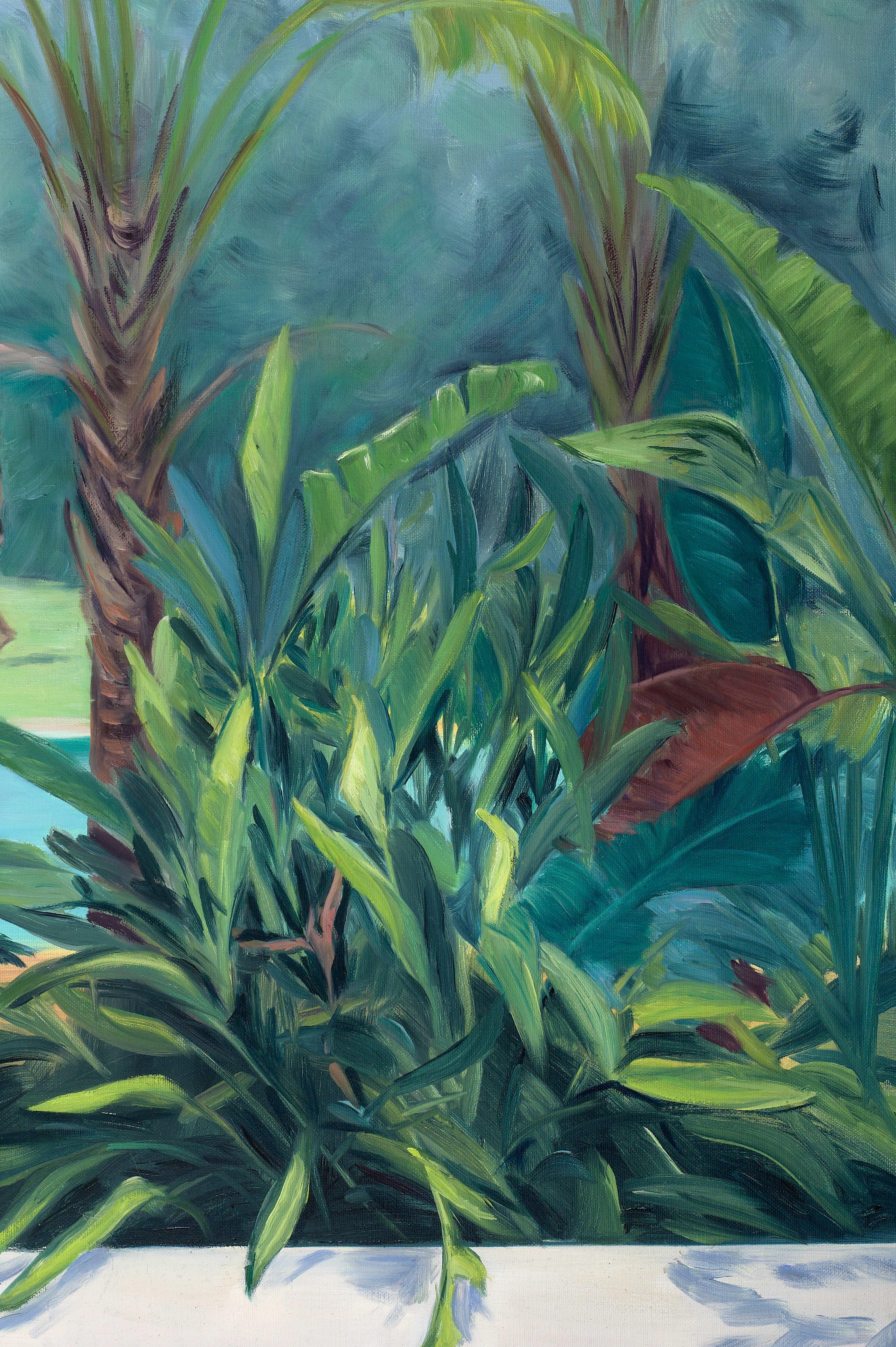 Attraverso il verde - Piante, Verde, Acqua, Blu, Nudo, Paesaggio, Figurativo in vendita 1