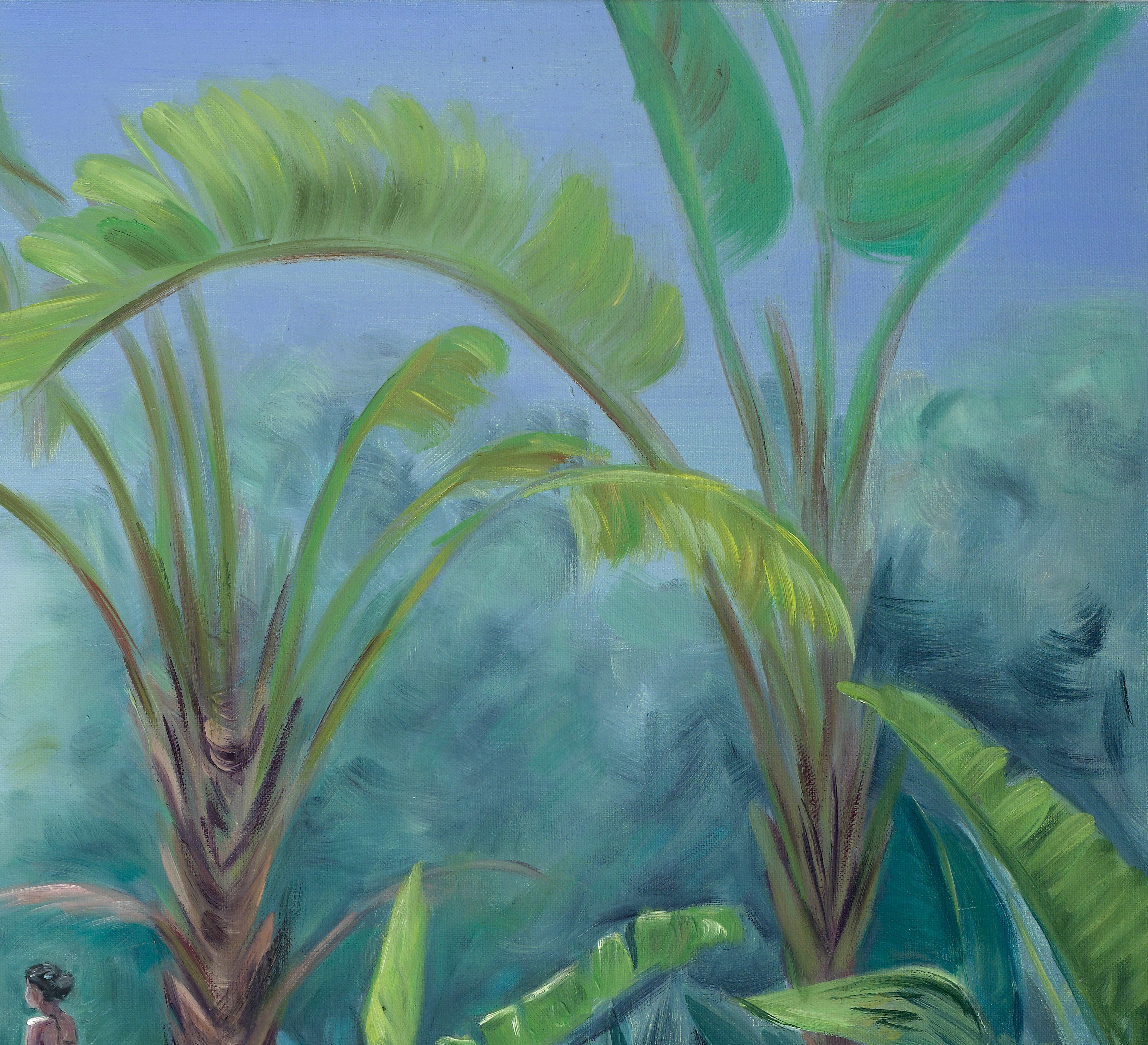 Attraverso il verde - Piante, Verde, Acqua, Blu, Nudo, Paesaggio, Figurativo in vendita 2
