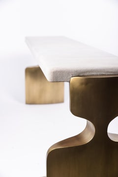 Carmen Bench in Cream Shagreen and Bronze-Patina Brass by R&Y Augousti