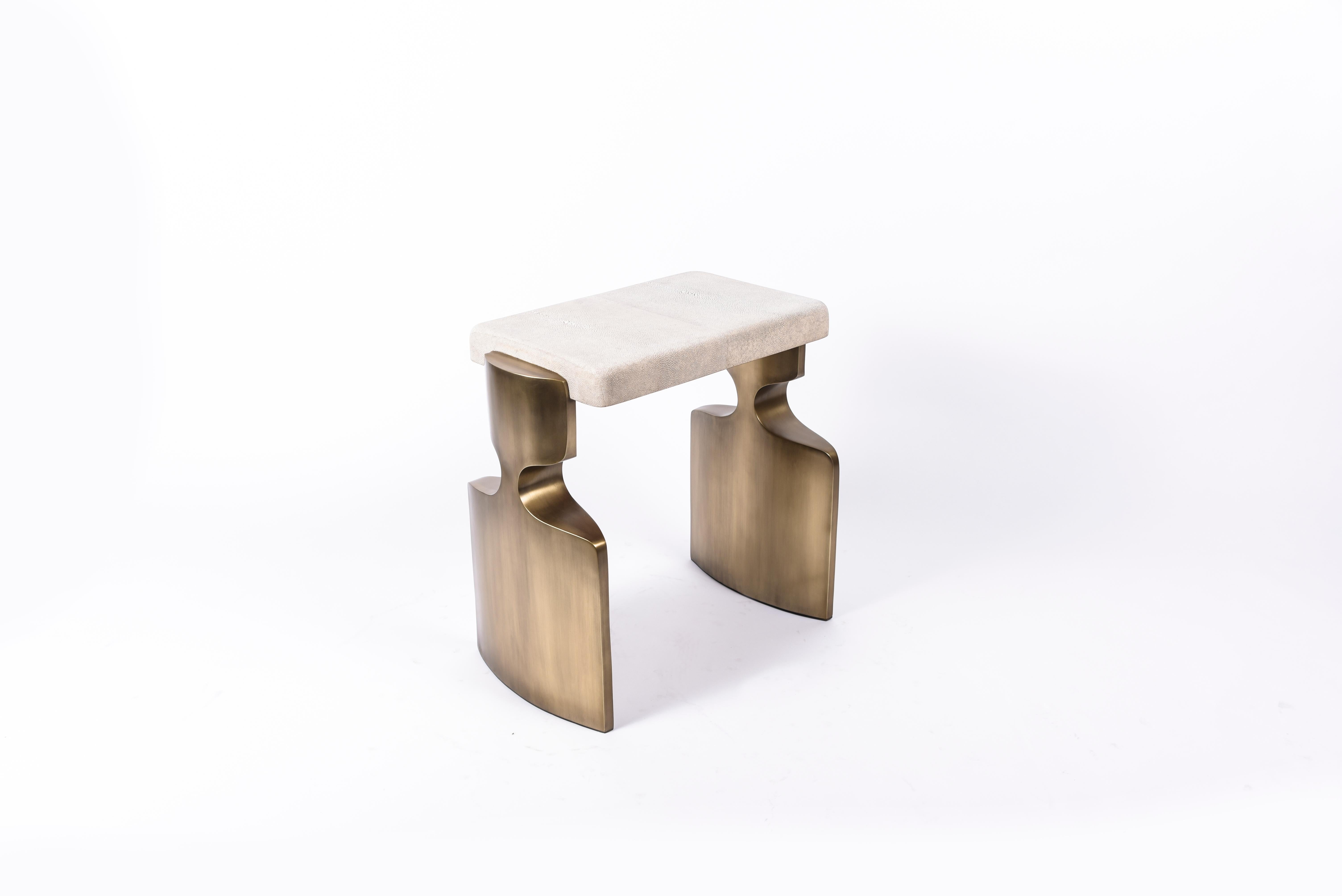 Contemporary Carmen Bench in Cream Shagreen and Bronze-Patina Brass by R&Y Augousti For Sale