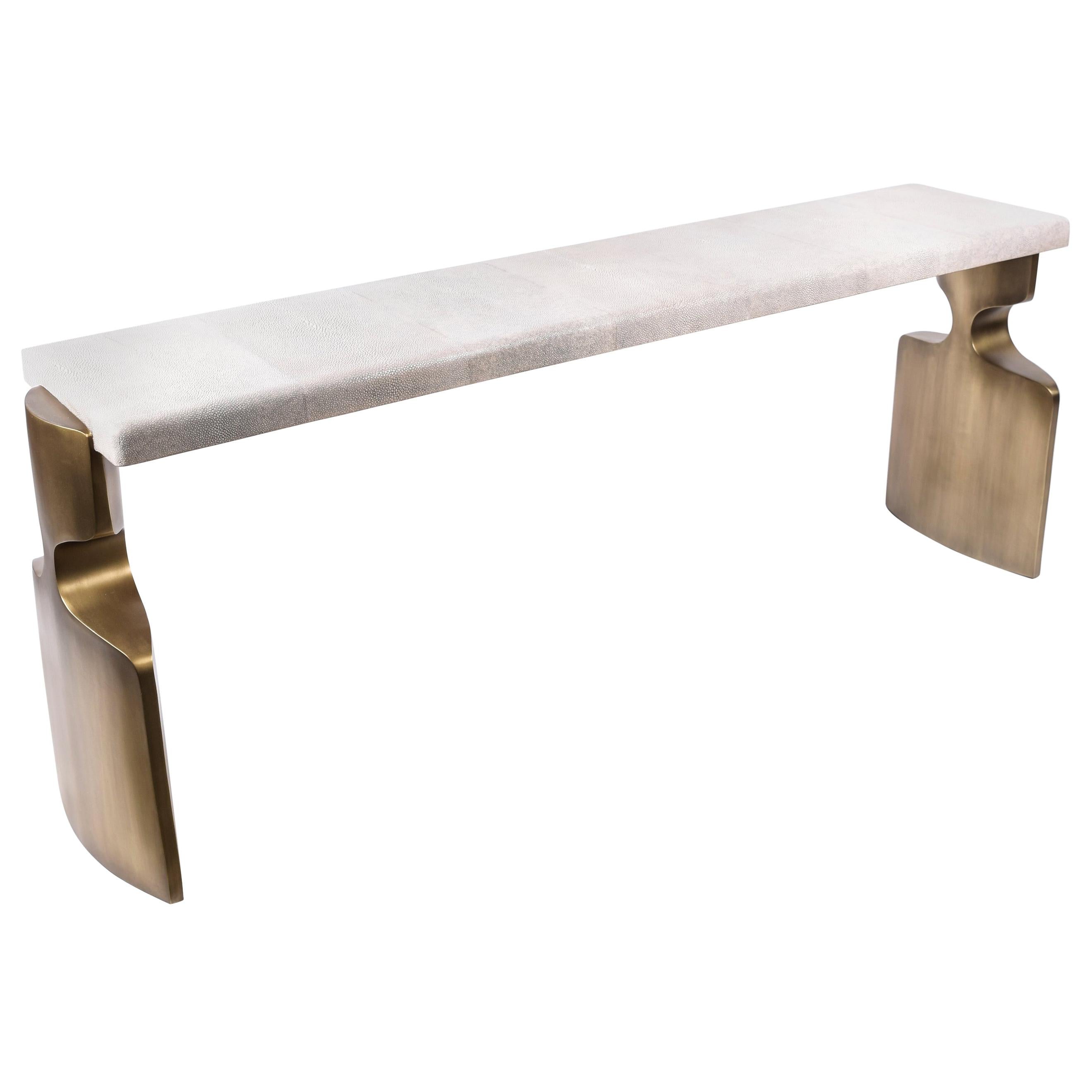 Carmen Bench in Cream Shagreen and Bronze-Patina Brass by R&Y Augousti
