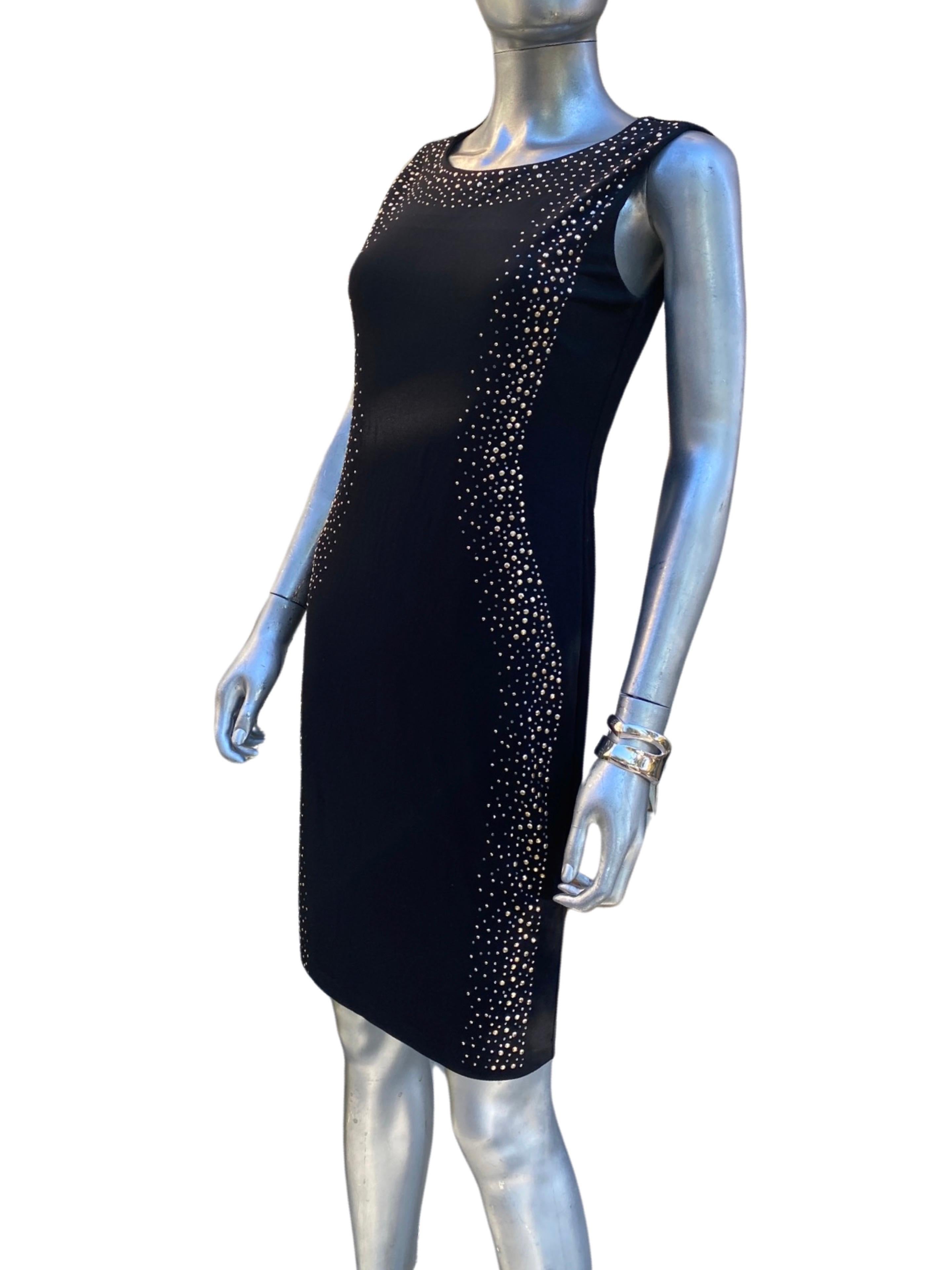 Carmen by Carmen Marc Valvo Black Jersey Sleeveless Embellished Dress Size Small For Sale 8