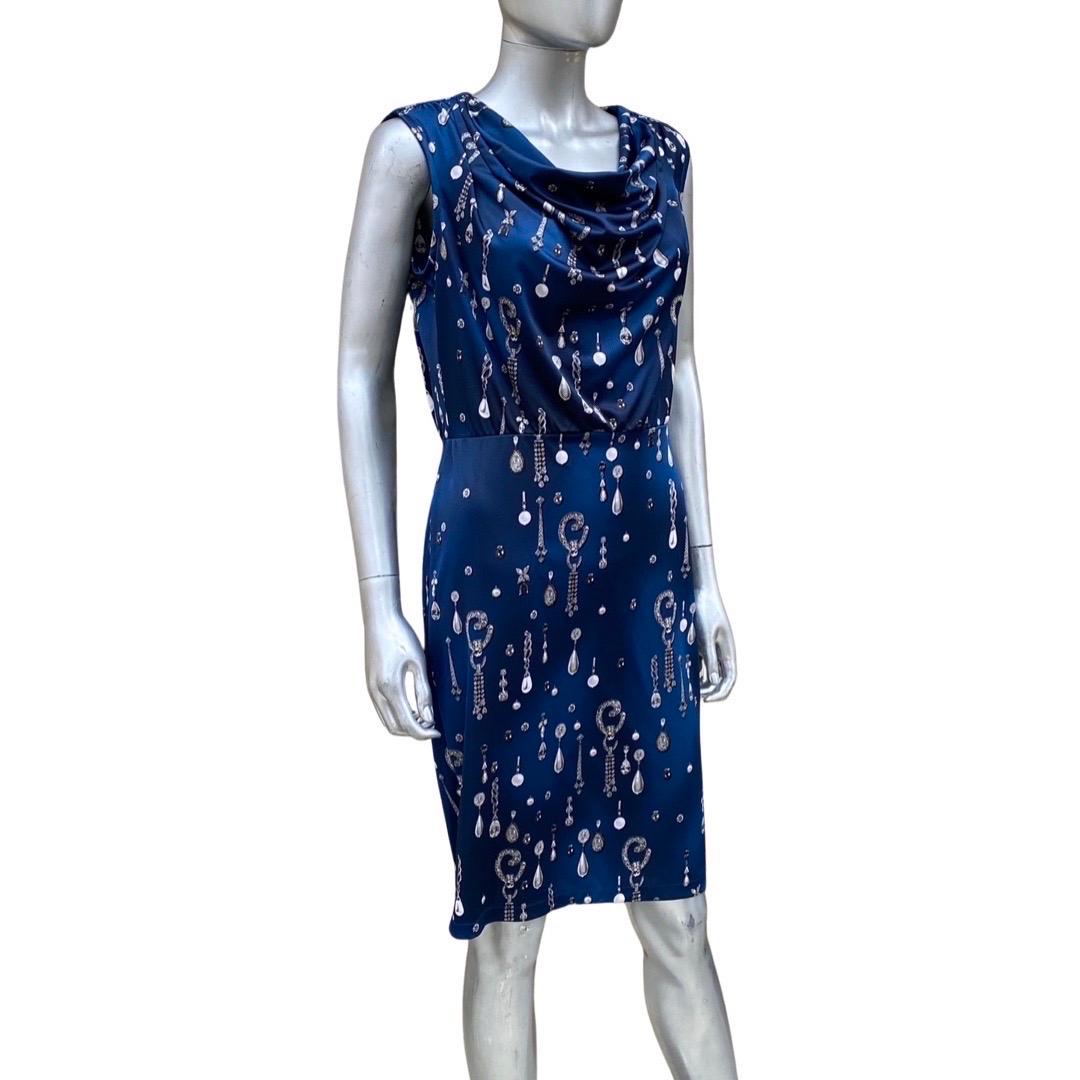 Carmen by Carmen Marc Valvo Draped Sleeveless Diamond Print Chemise. Size In Good Condition In Palm Springs, CA