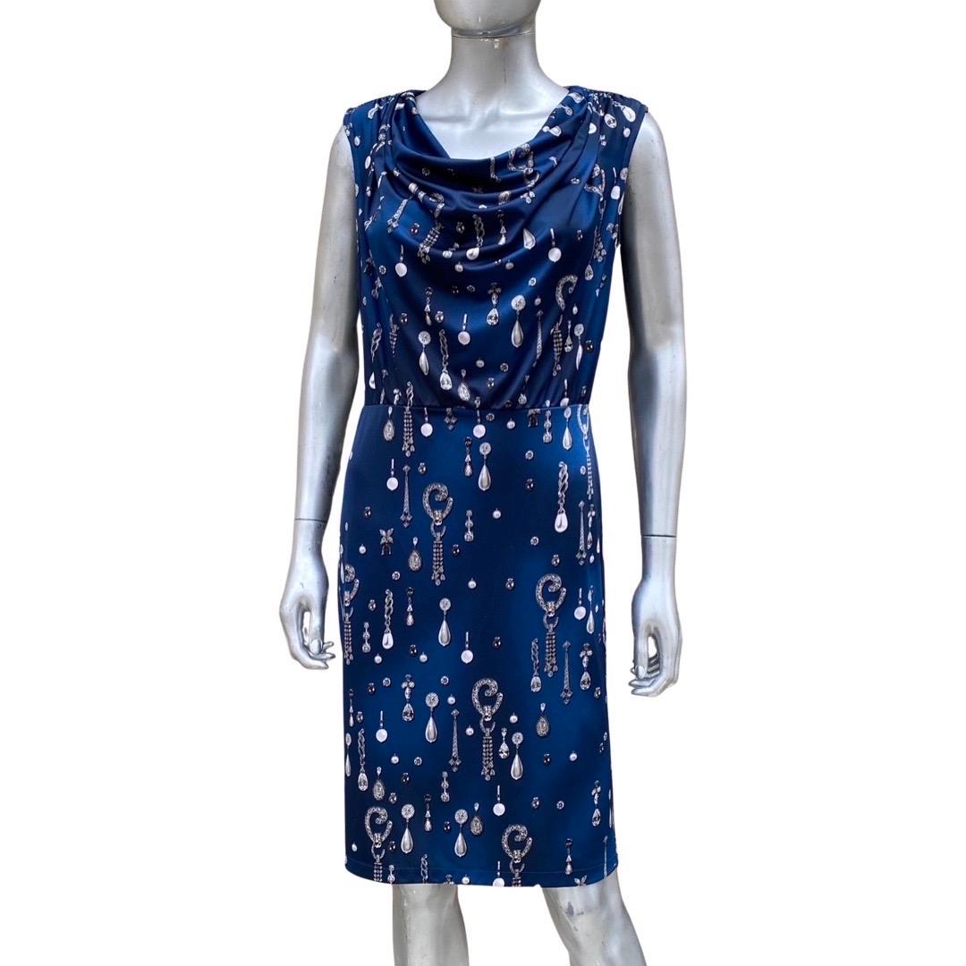 Women's Carmen by Carmen Marc Valvo Draped Sleeveless Diamond Print Chemise. Size