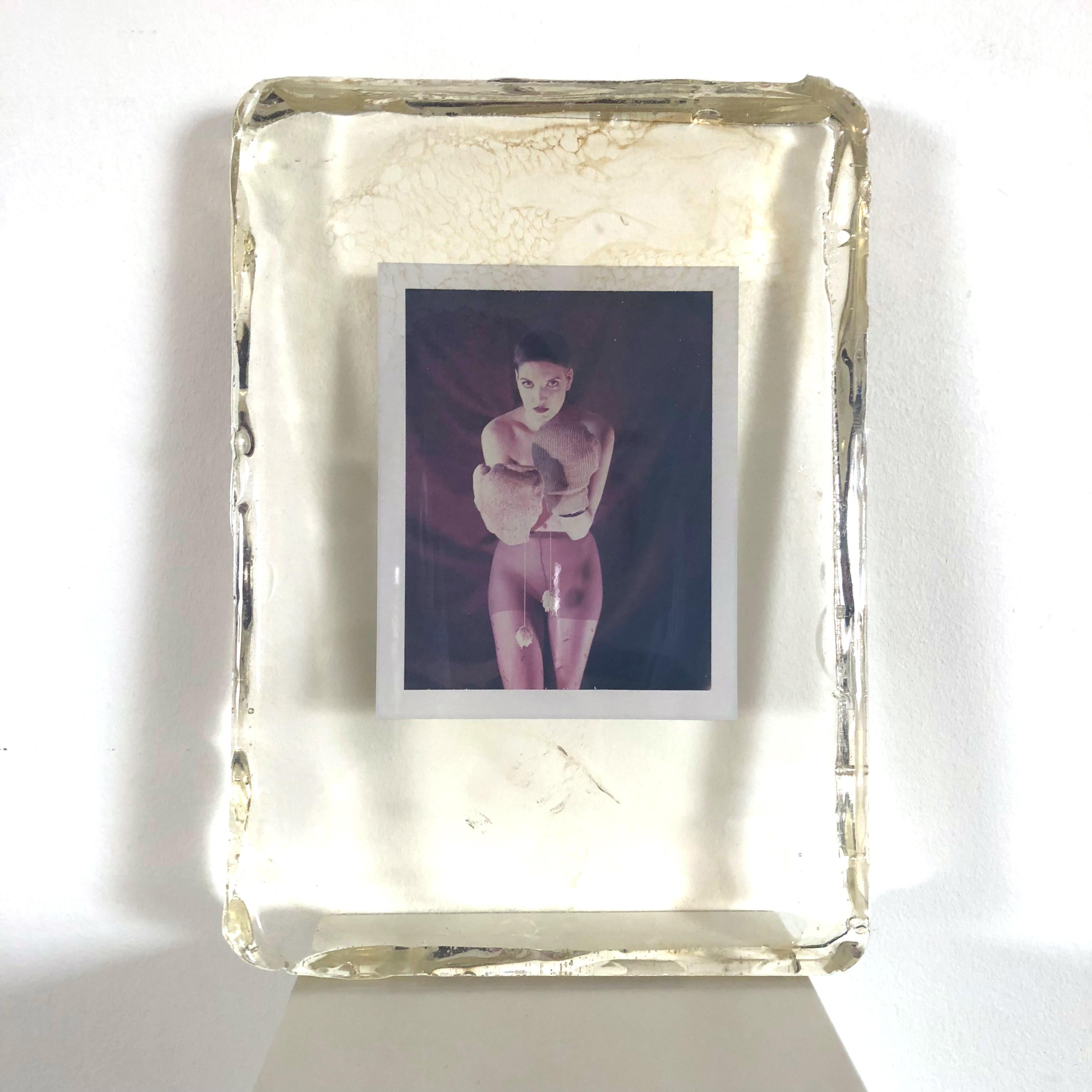 Boxing Elena - Unique piece in Resin - Original Polaroid, Women, Contemporary - Purple Figurative Photograph by Carmen de Vos