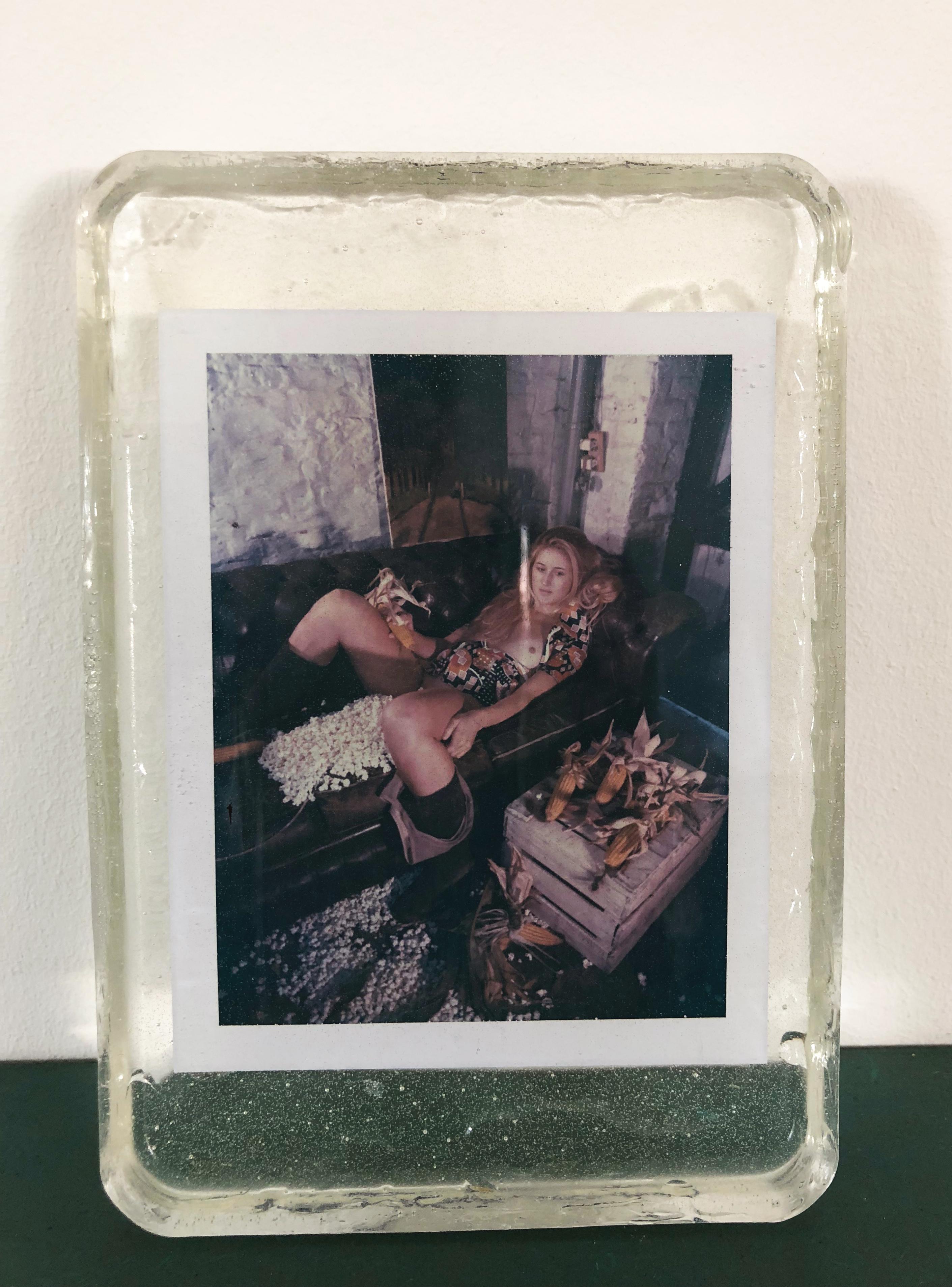 Corn Fest - Unique piece - Original Polaroid, Women, Contemporary, Nude - Black Figurative Photograph by Carmen de Vos