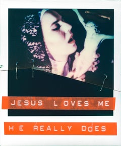 Jesus Loves Me - Original Polaroid Collage text on dymo label, Nude