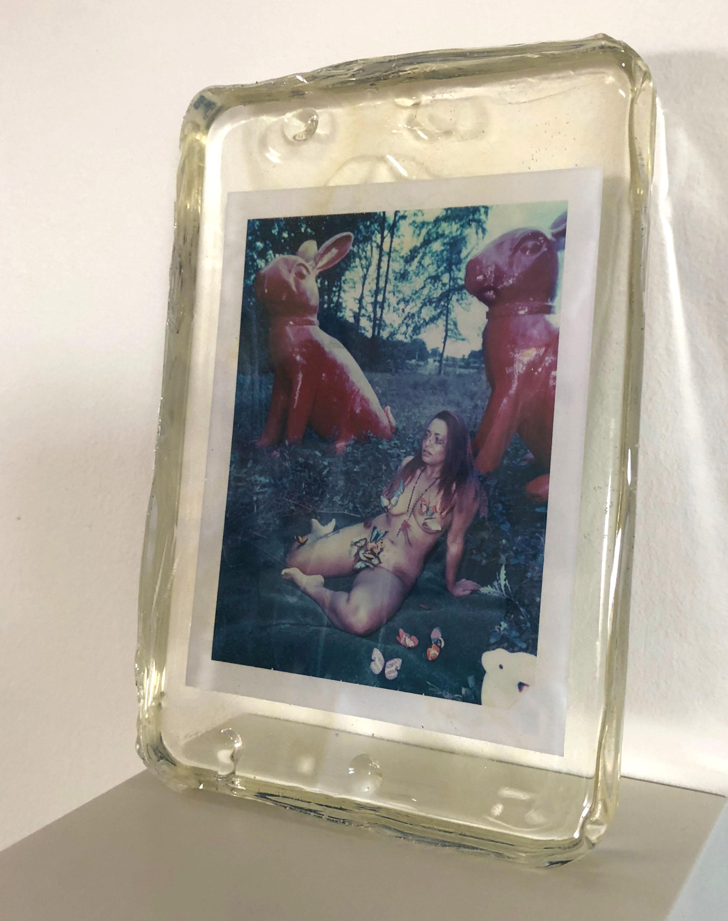 Rabbit Hole - Unique piece - Original Polaroid, Women, Contemporary, Color - Gray Figurative Photograph by Carmen de Vos