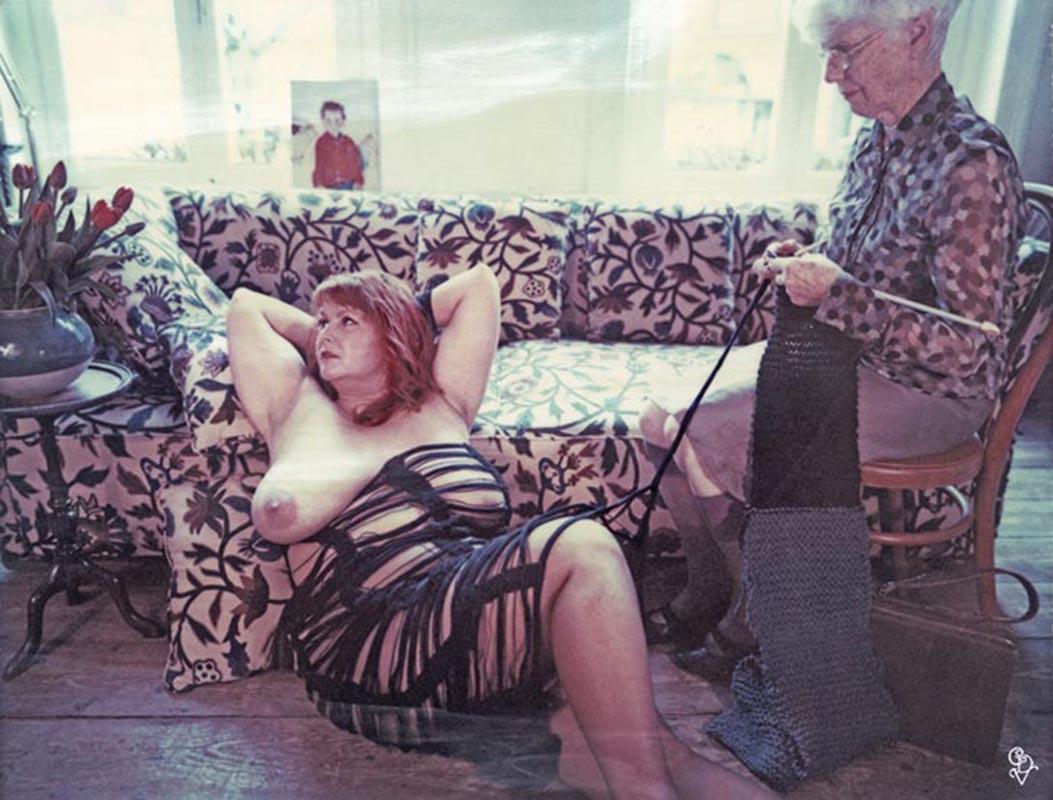 Carmen de Vos Color Photograph - The Knitter - Contemporary, Figurative, Nude, Woman, Polaroid, Photograph