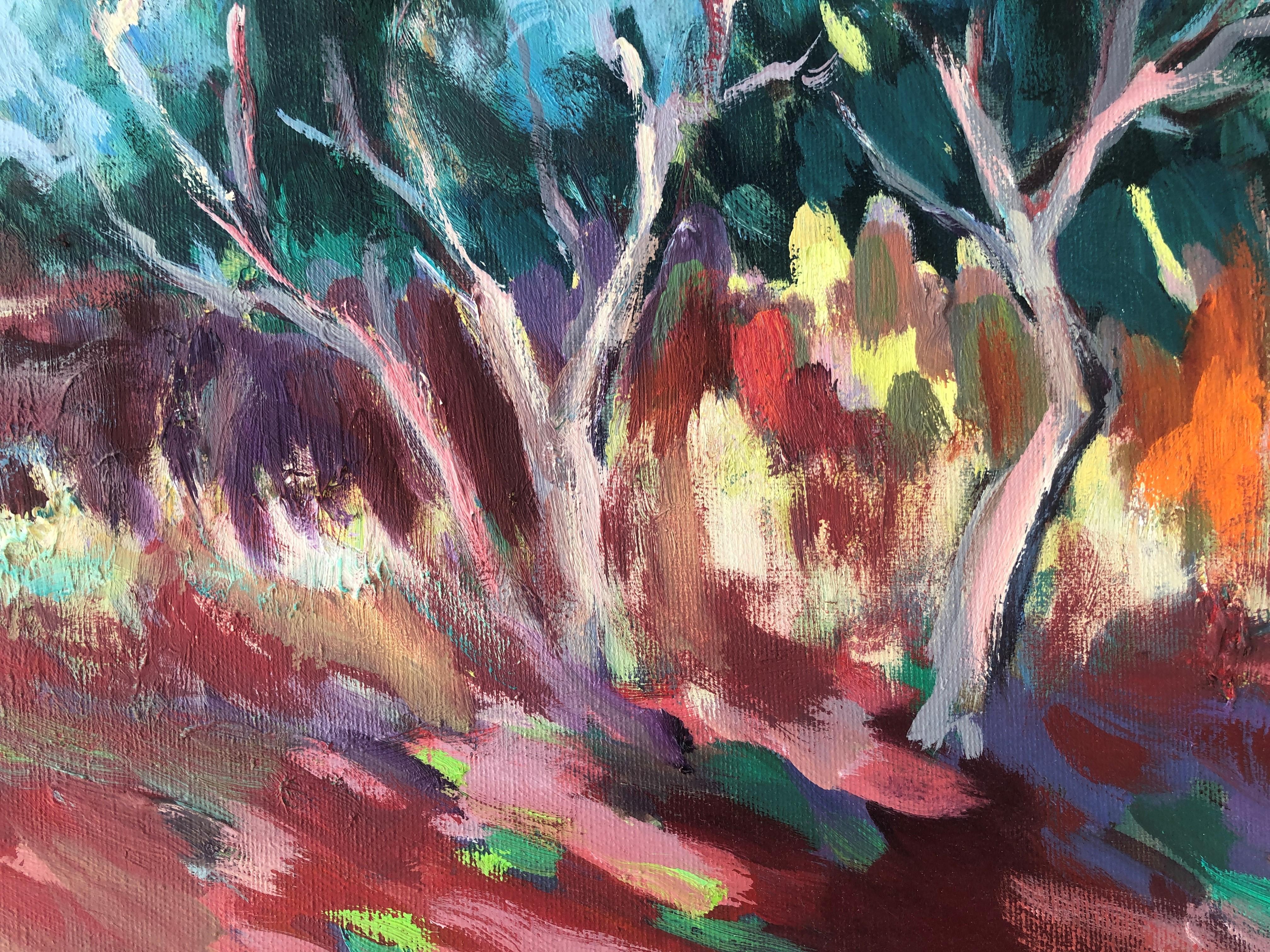 Peinture à l'huile sur toile d'un paysage de soirée, couleur claire - Post-impressionnisme Painting par Carmen Espel
