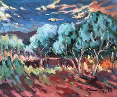 Evening light spanish landscape oil on canvas painting